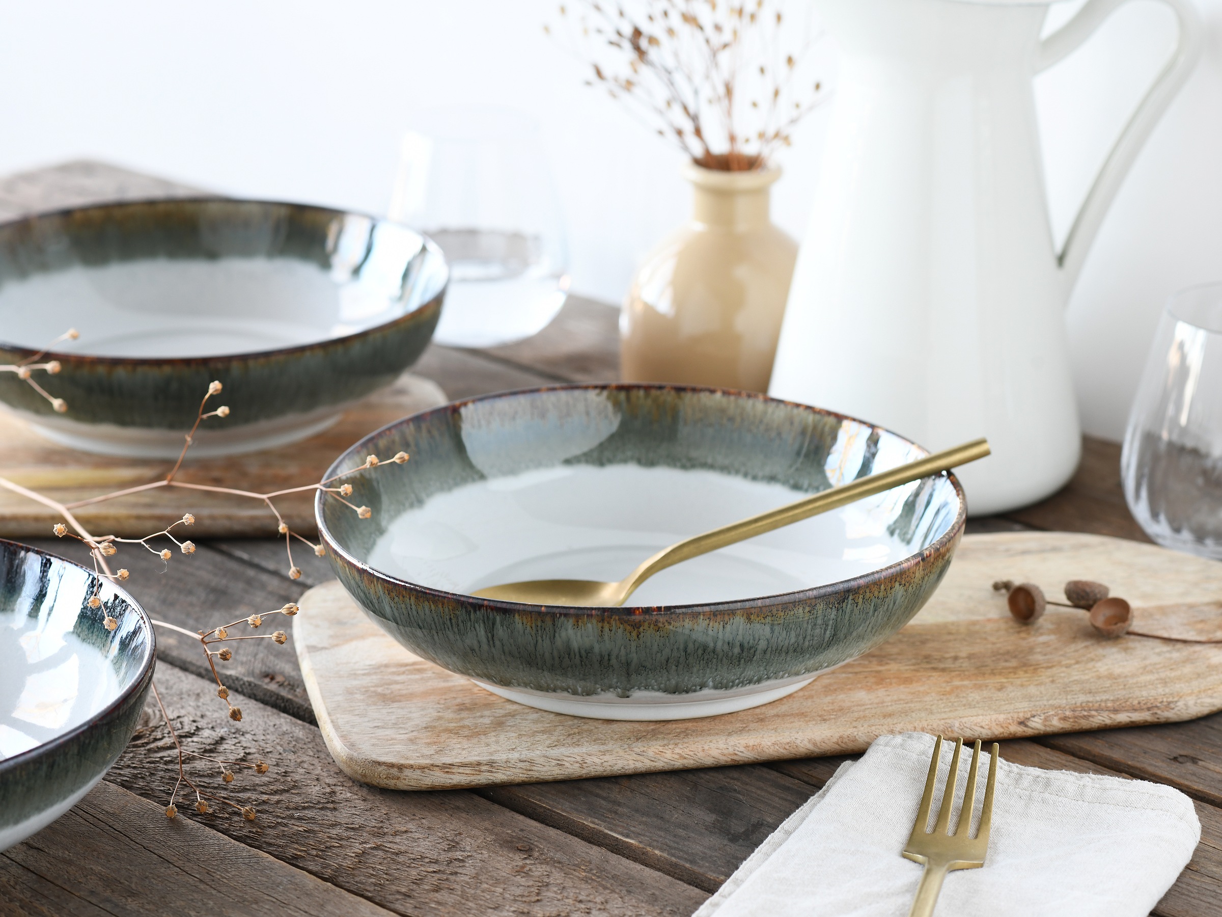 CreaTable Schale »Cascade, Poke Bowl 22,5 cm 4-tlg«, 4 tlg., aus Steinzeug, Rekativglasur, Healthy Food