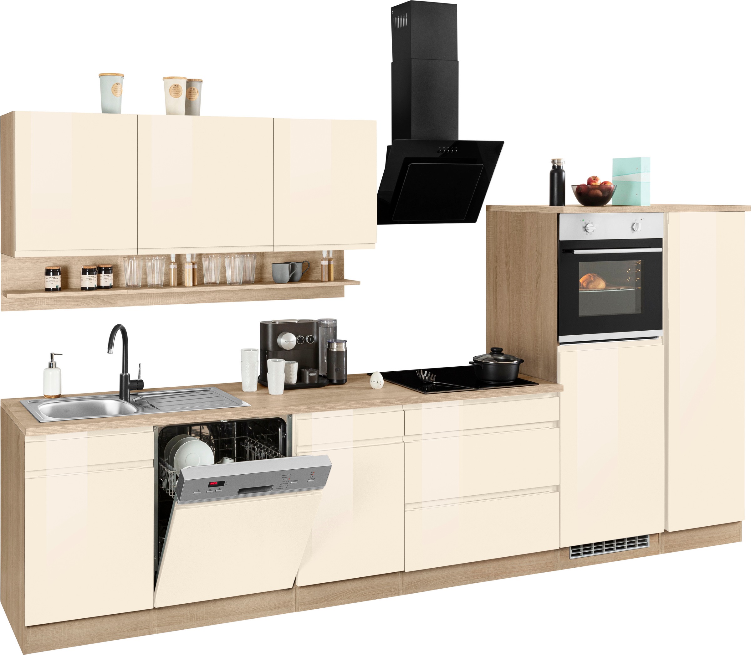 HELD MÖBEL Küchenzeile »Virginia«, Breite 350 cm, mit Glaskeramik-oder Induktionskochfeld