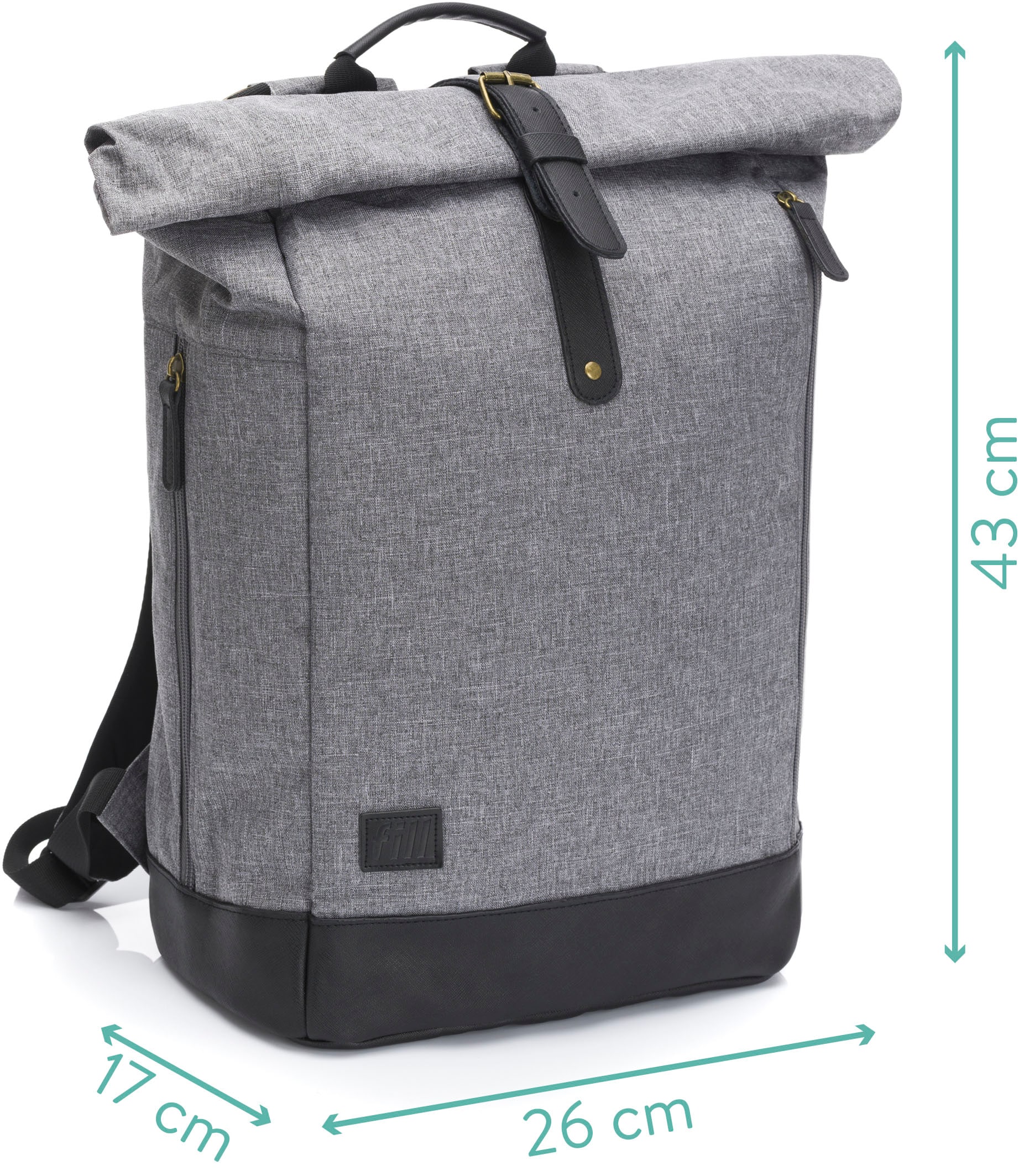 Fillikid Wickelrucksack »Rolltop Berlin, grau/schwarz«, Reflektoren, inkl. Wickeltunterlage