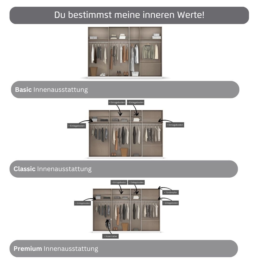 rauch Kleiderschrank »Drehtürenschrank Schrank Garderobe Wäscheschrank Schlafzimmer AVOLA«, (in 3 verschiedenen Ausstattungen BASIC/CLASSIC/PREMIUM), mit hochwertigen Stangengriffen aus Metall in Schwarz MADE IN GERMANY