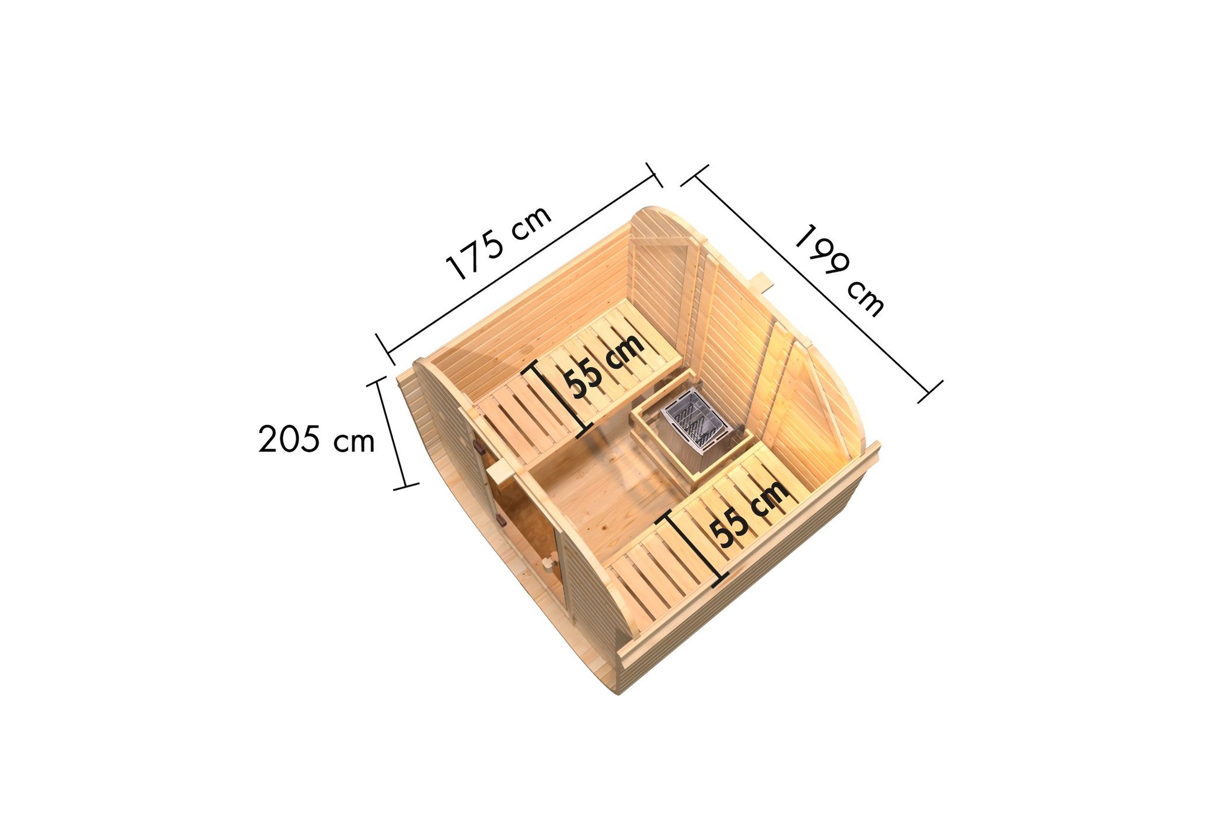 Karibu Fasssauna »"Quadro 1" SET, naturbelassen mit Ofen 9 kW« aus hochwertiger nordischer Fichte
