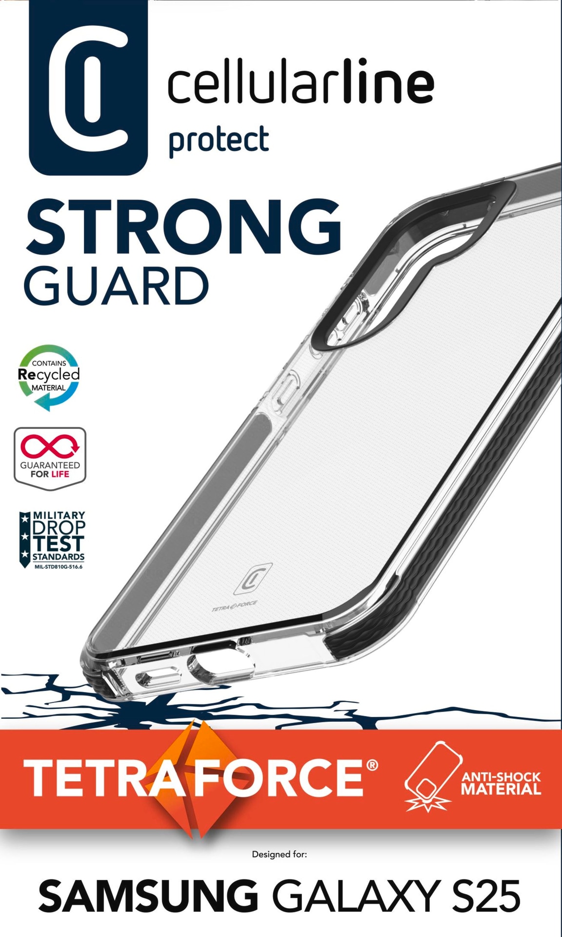 Cellularline Handyhülle »Tetra Force Strong Guard für Samsung Galaxy S25«, Backcover, Schutzhülle, Handyschutzhülle, Case, Schutzcase, stoßfest