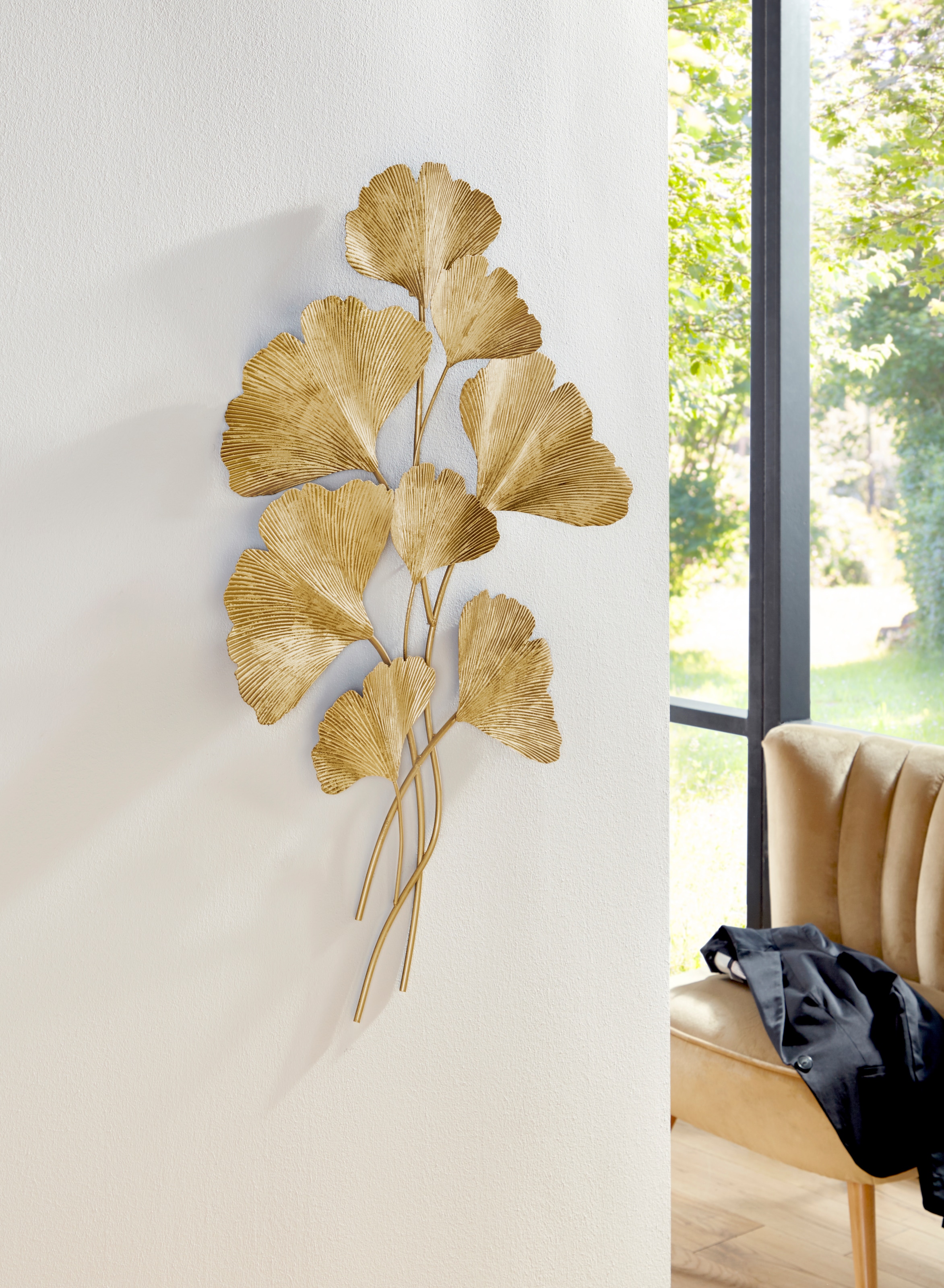 Wanddeko, Wohnzimmer Leonique »Ginkgo, auf Raten aus Metall, bestellen Wanddekoobjekt goldfarben«,