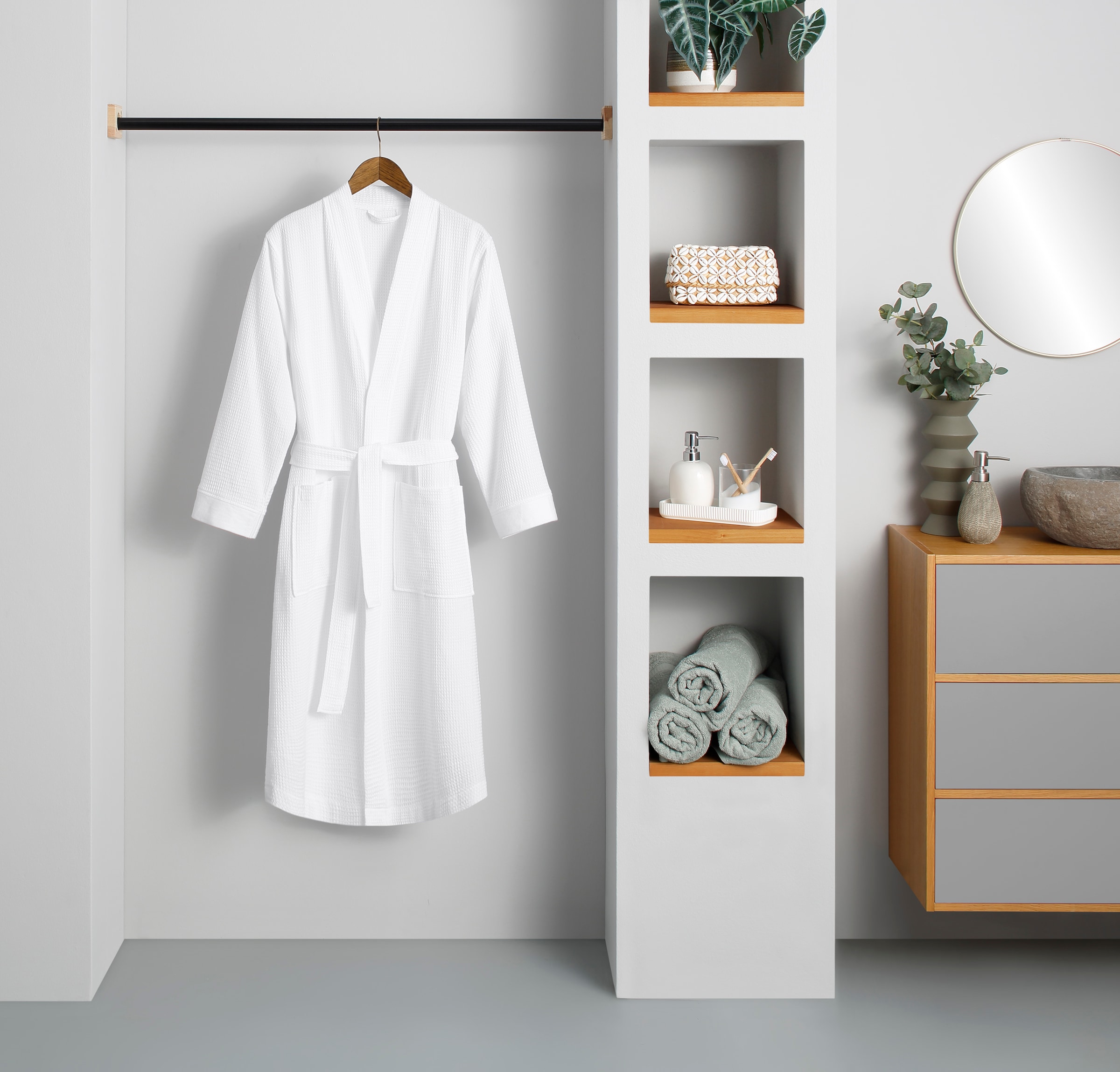 my home Unisex-Bademantel »Vanessa, ideal für Sauna & Spa, Hotelbademantel, Morgenmantel«, 1 Stk. Taschen, Damen & Herren, Waffelpiqué, sehr leichte Qualität, S-3XL