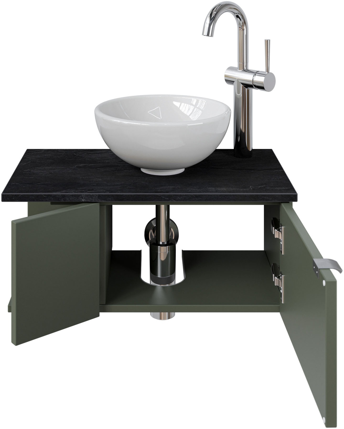 Saphir Waschtisch »Serie 6915 Waschschale mit Unterschrank für Gästebad, Gäste WC«, 61 cm mit Keramik-Aufsatzbecken, 2 Türen und 1 Fach