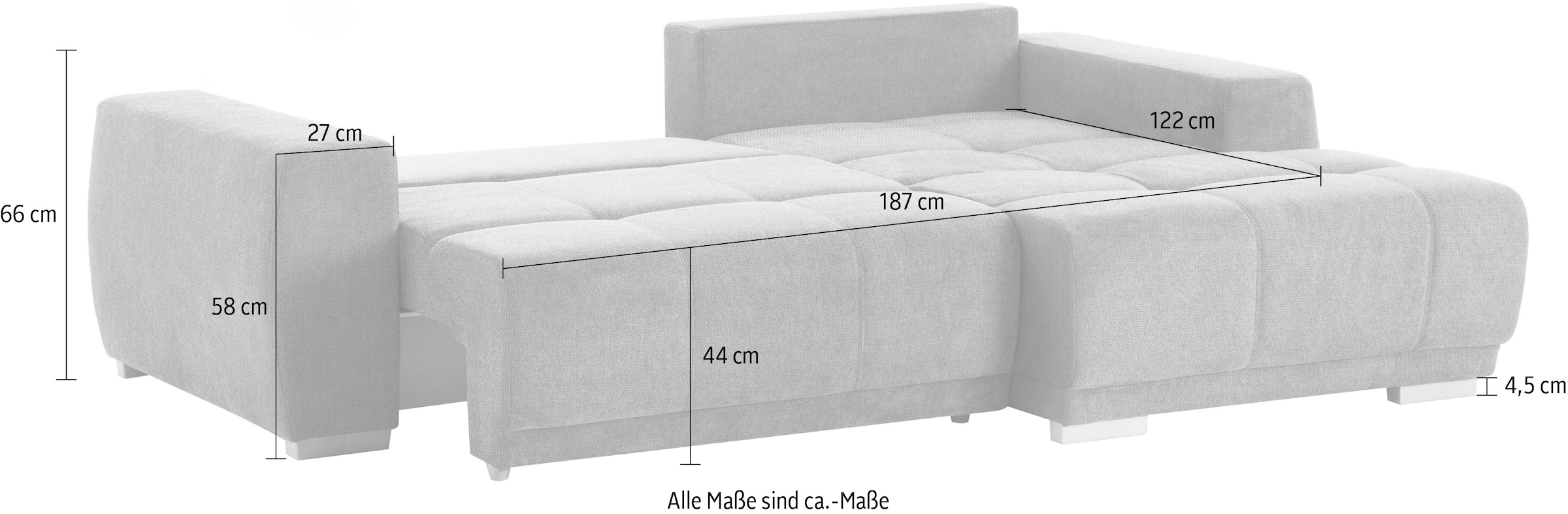 INOSIGN Ecksofa »Bolero L-Form«, wahlweise mit Bettfunktion & Bettkasten
