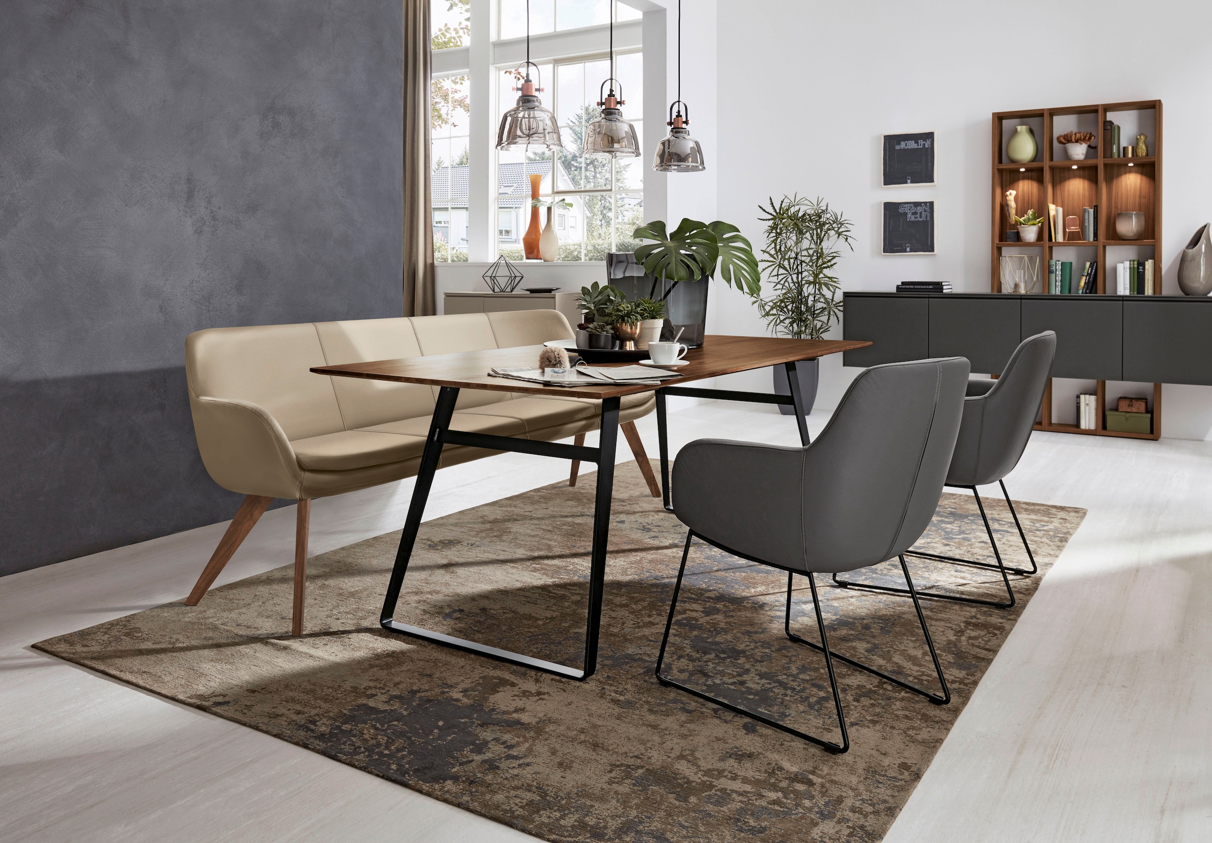 Musterring Essbank »Tavia«, Stativgestell Wildnussbaum massiv geölt, Breite 180, 200 oder 220 cm