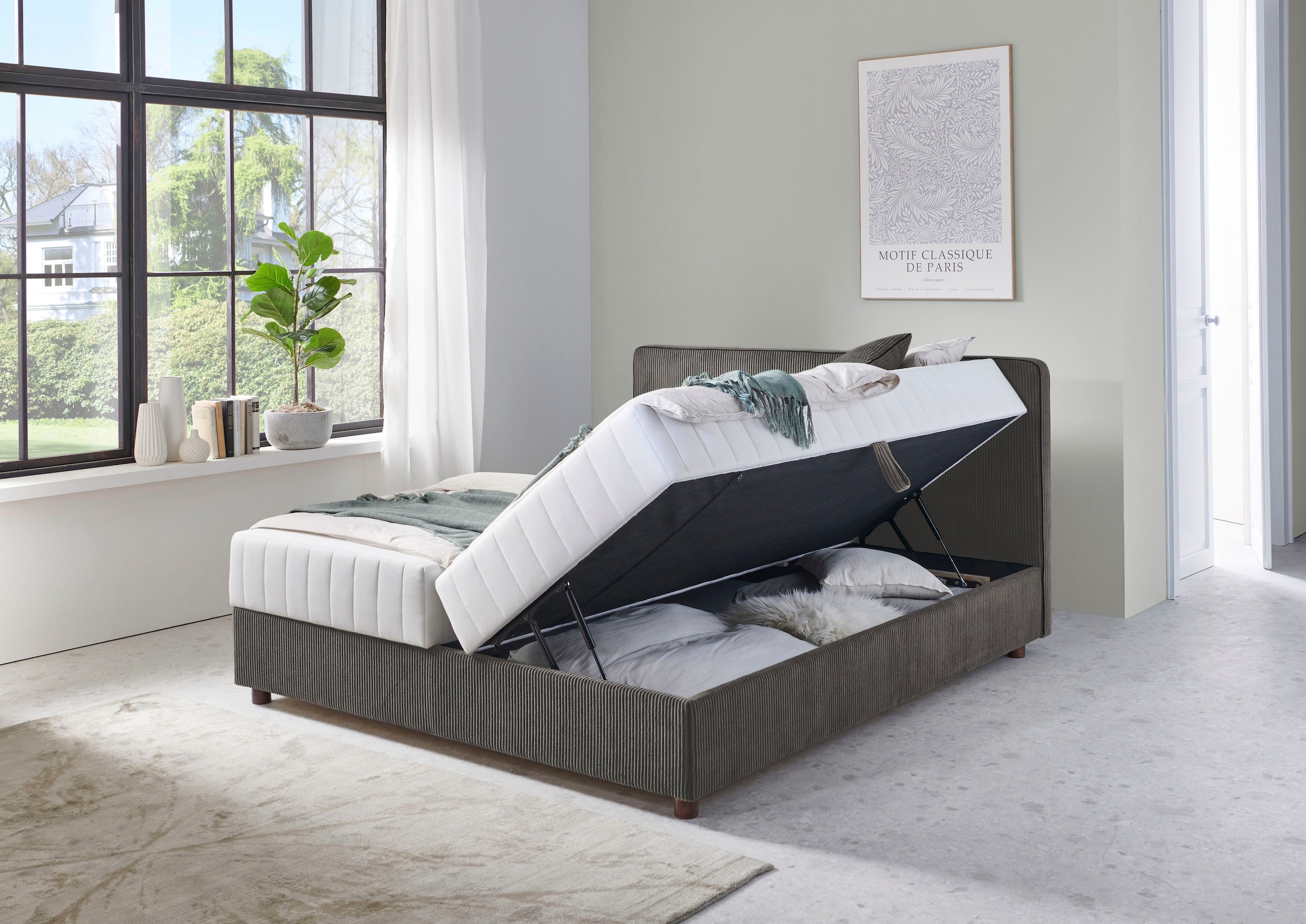 ATLANTIC home collection Bett »Corinna«, Boxbett inkl. Stauraum, Cord, erhältlich in unterschiedlichen Breiten