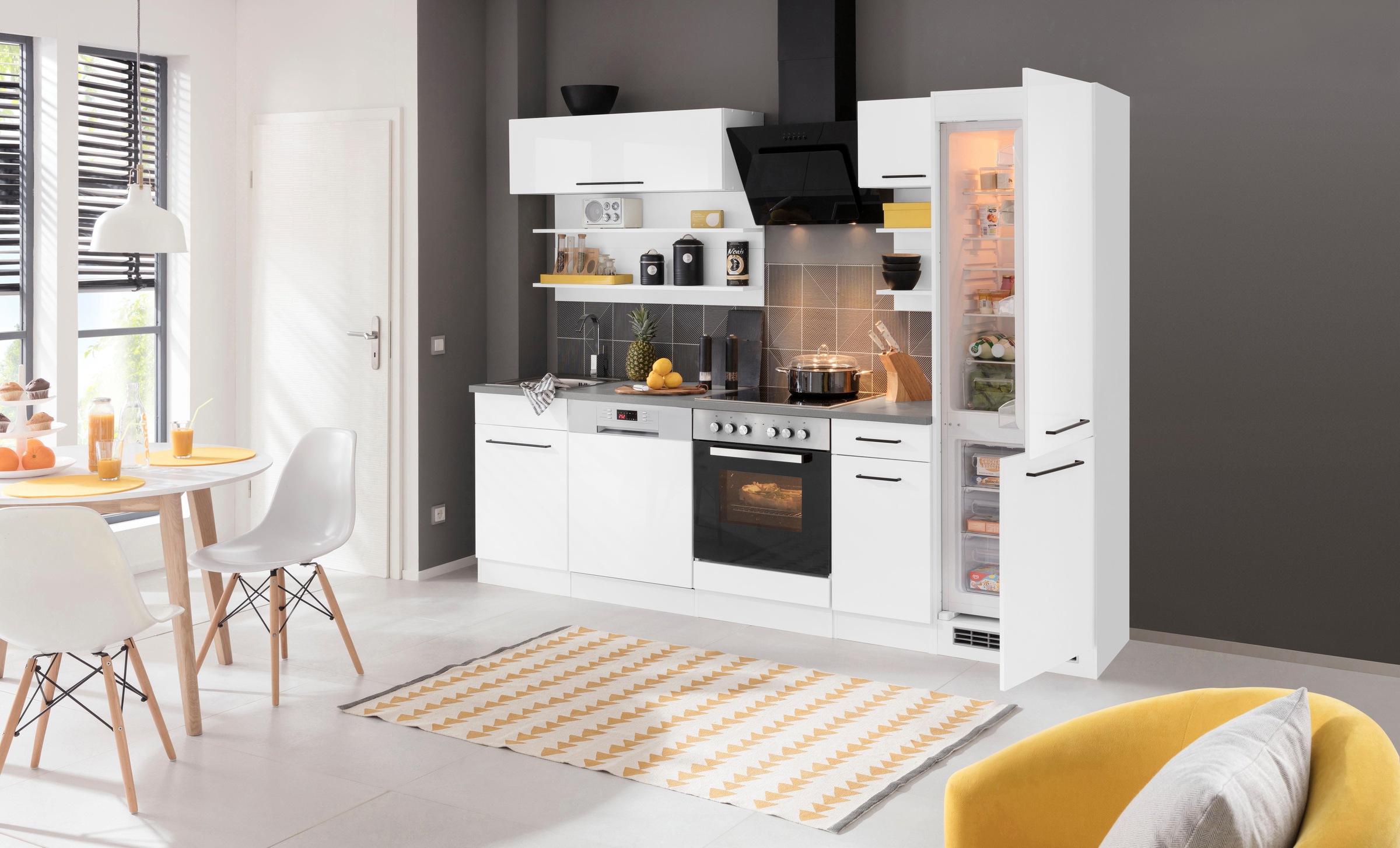 KOCHSTATION Küchenzeile »KS-Tulsa«, mit E-Geräten, Breite 270 cm, schwarze Metallgriffe, MDF Fronten