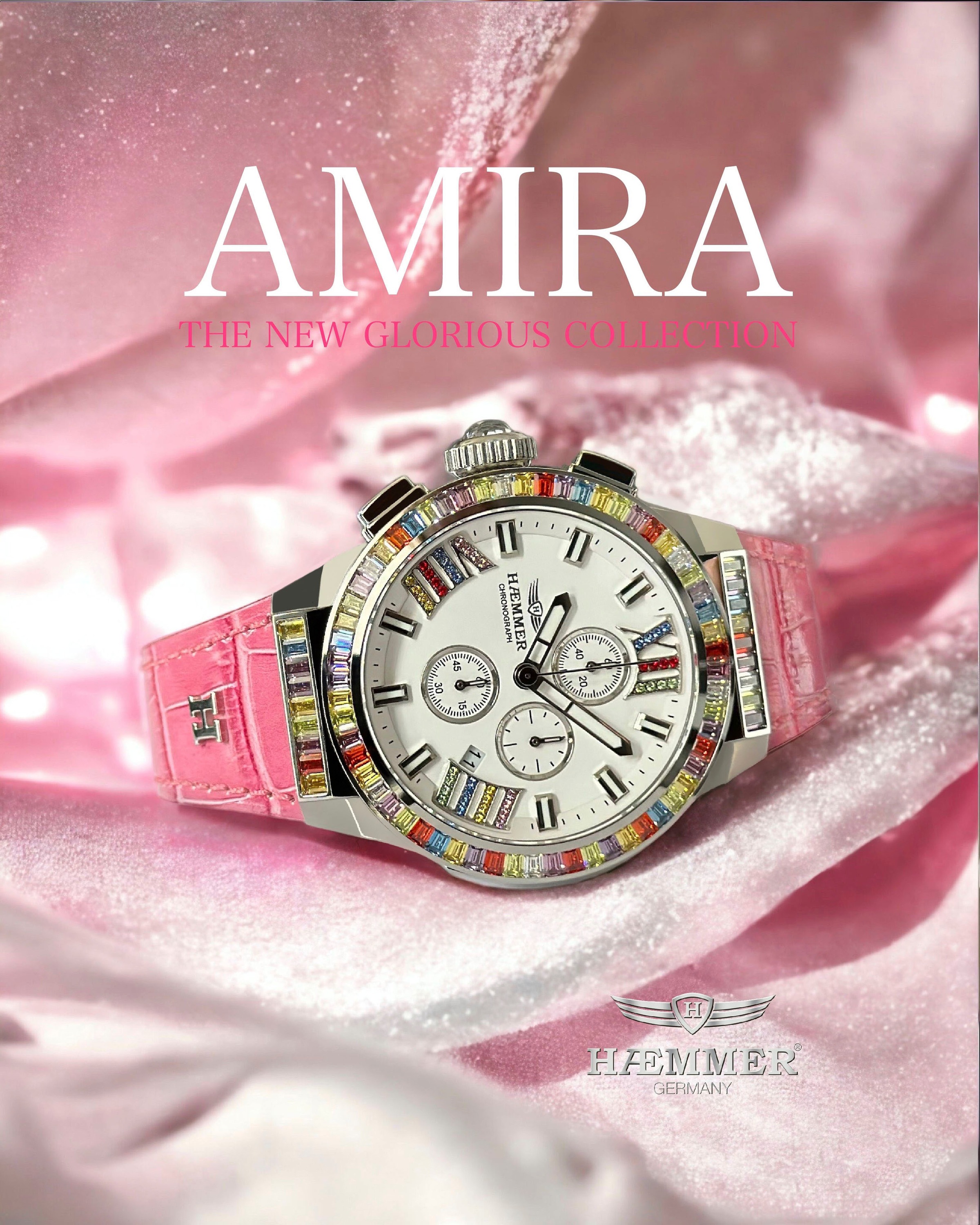 HAEMMER GERMANY Chronograph »GLORIOUS«, Quarzuhr, Damenuhr, Datum, Stoppfunktion, Saphirglas, Lederarmband