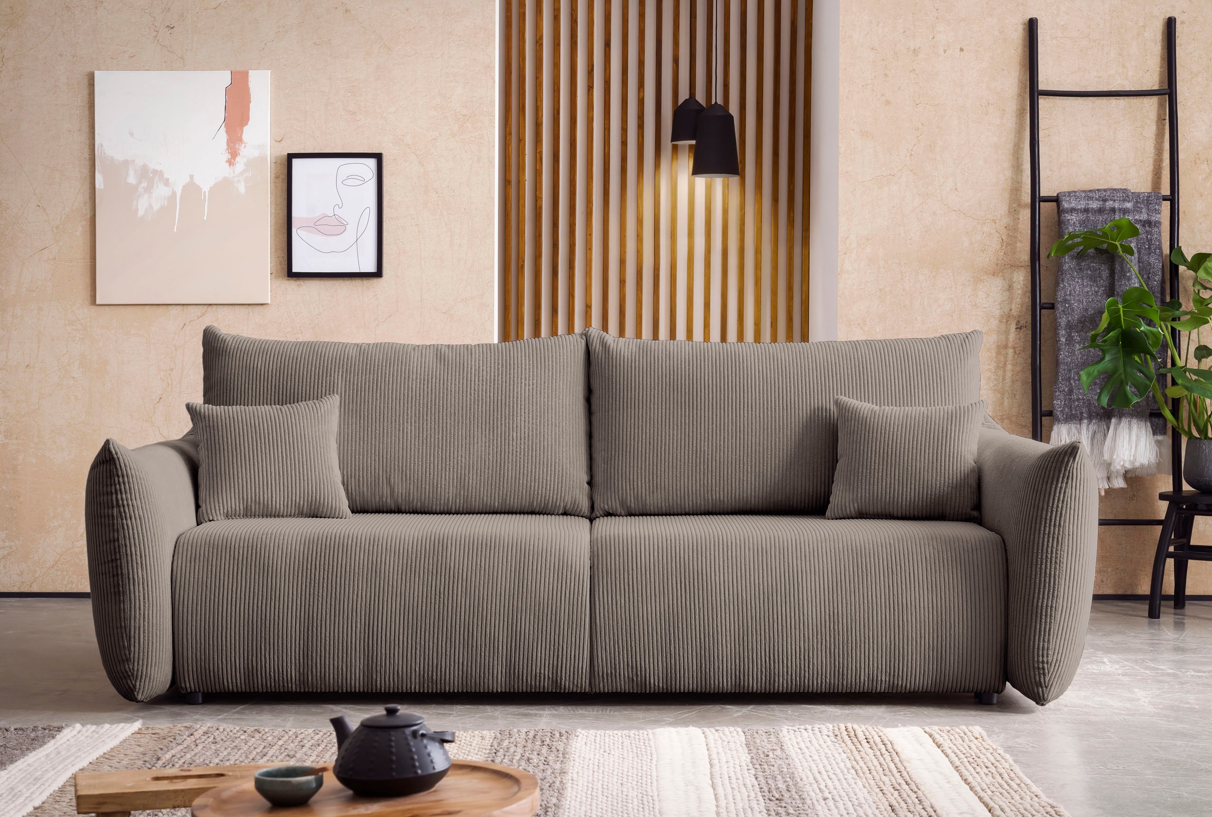 INOSIGN 3-Sitzer »MAVAS Schlafsofa mit Bettkasten«, ca.240/108cm (Liegefläche 212/145 cm), Cord, Chenille, Struktur