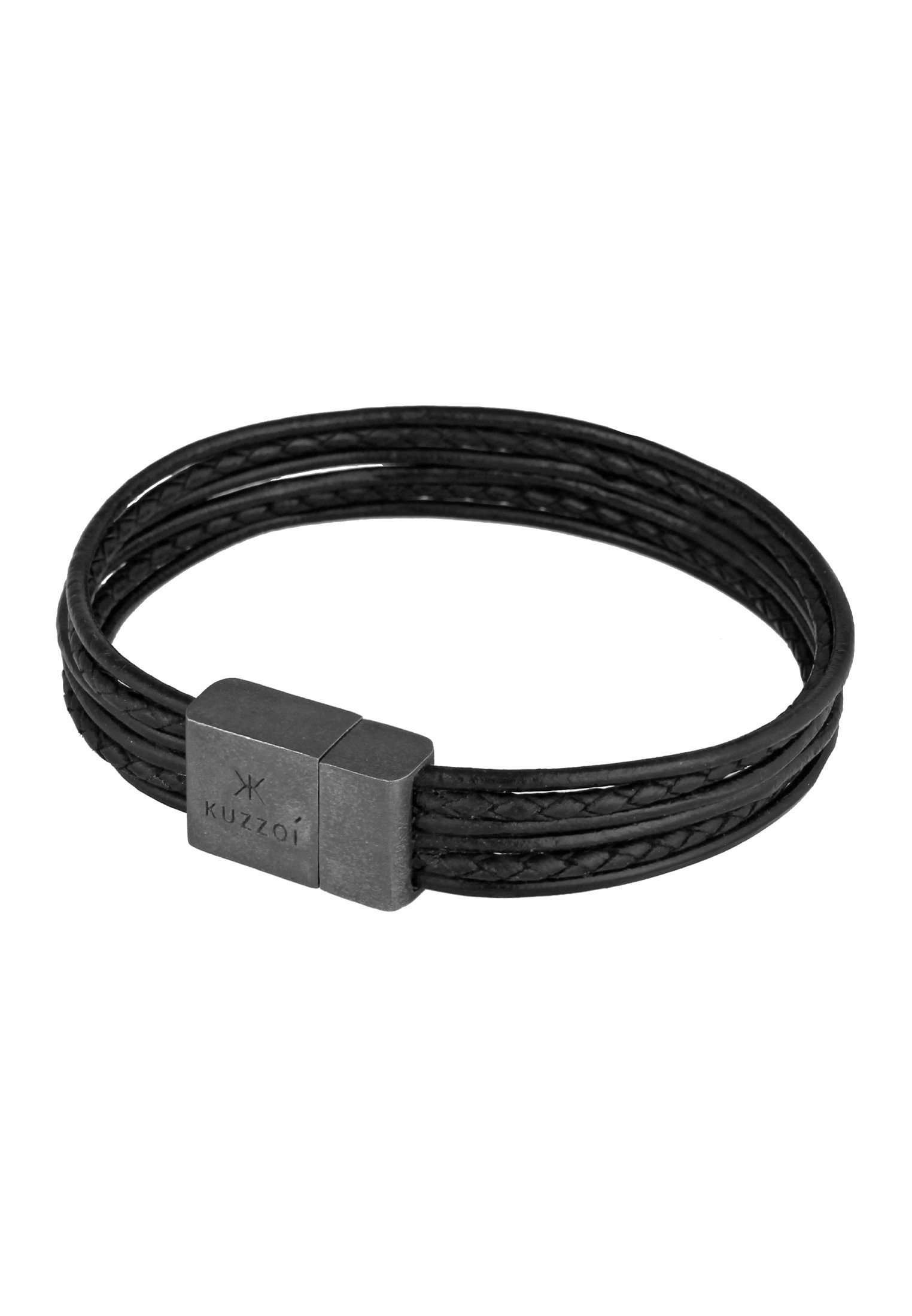 Kuzzoi Armband »Leder 6-reihig Magnet Basic 925 Silber oxidiert«