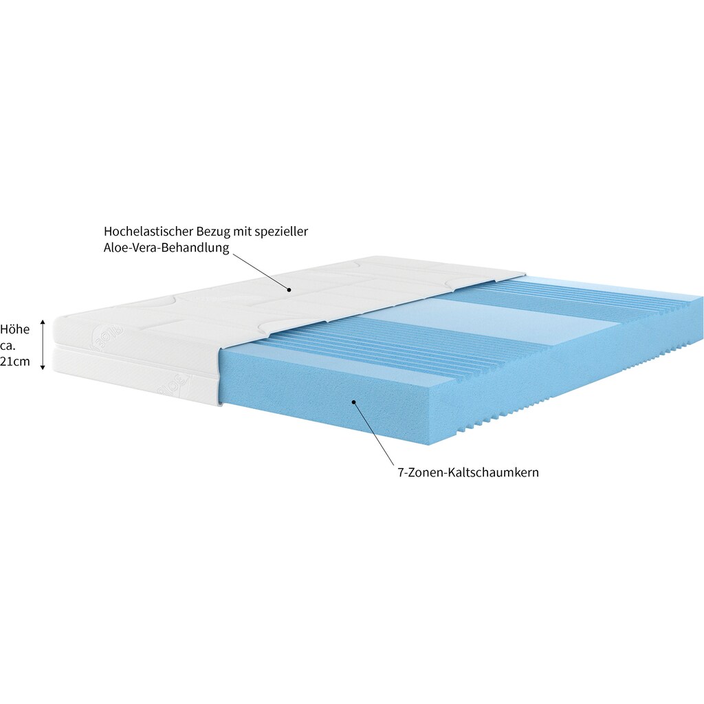 Malie Kaltschaummatratze »7-Zonen Spezialkaltschaum-Matratze XXL«, 20 cm cm hoch, Raumgewicht: 50 kg/m³, (1 St.), Hohe Belastbarkeit bis Härtegrad 5