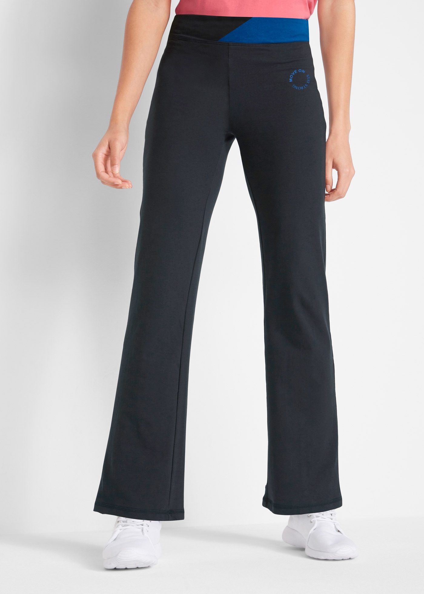 bonprix Sporthose  aus Baumwoll-Stretch, Bootcut, Slim fit, Kontrastdetail am Bund