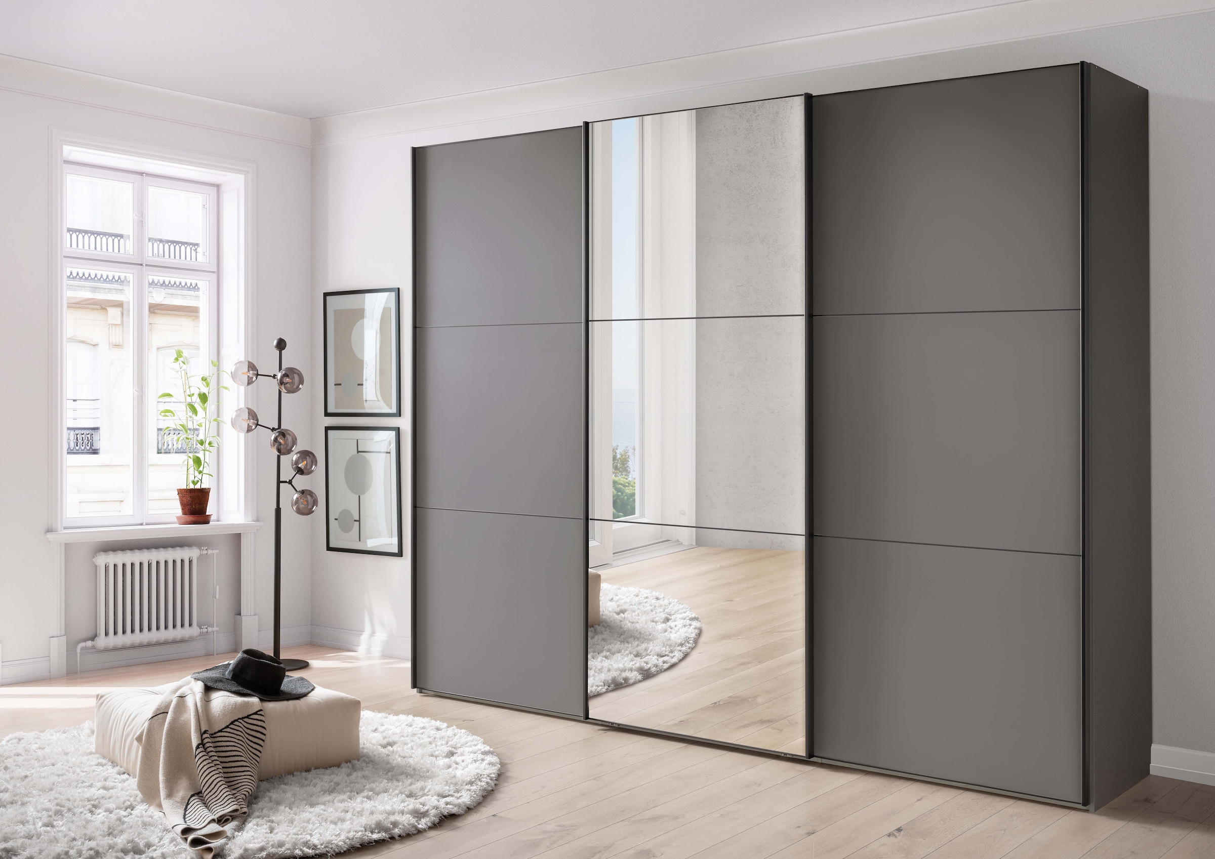 WIEMANN Schwebetürenschrank »Phoenix, Made in Germany, modernes Design, Highlight, Blickfang« Viele Farbkombinationen, in 4 Breiten und in 2 Höhen erhältlich,  maximaler Staurraum, inkl.Einlegeböden, Wäscheböden u. Dämpfer