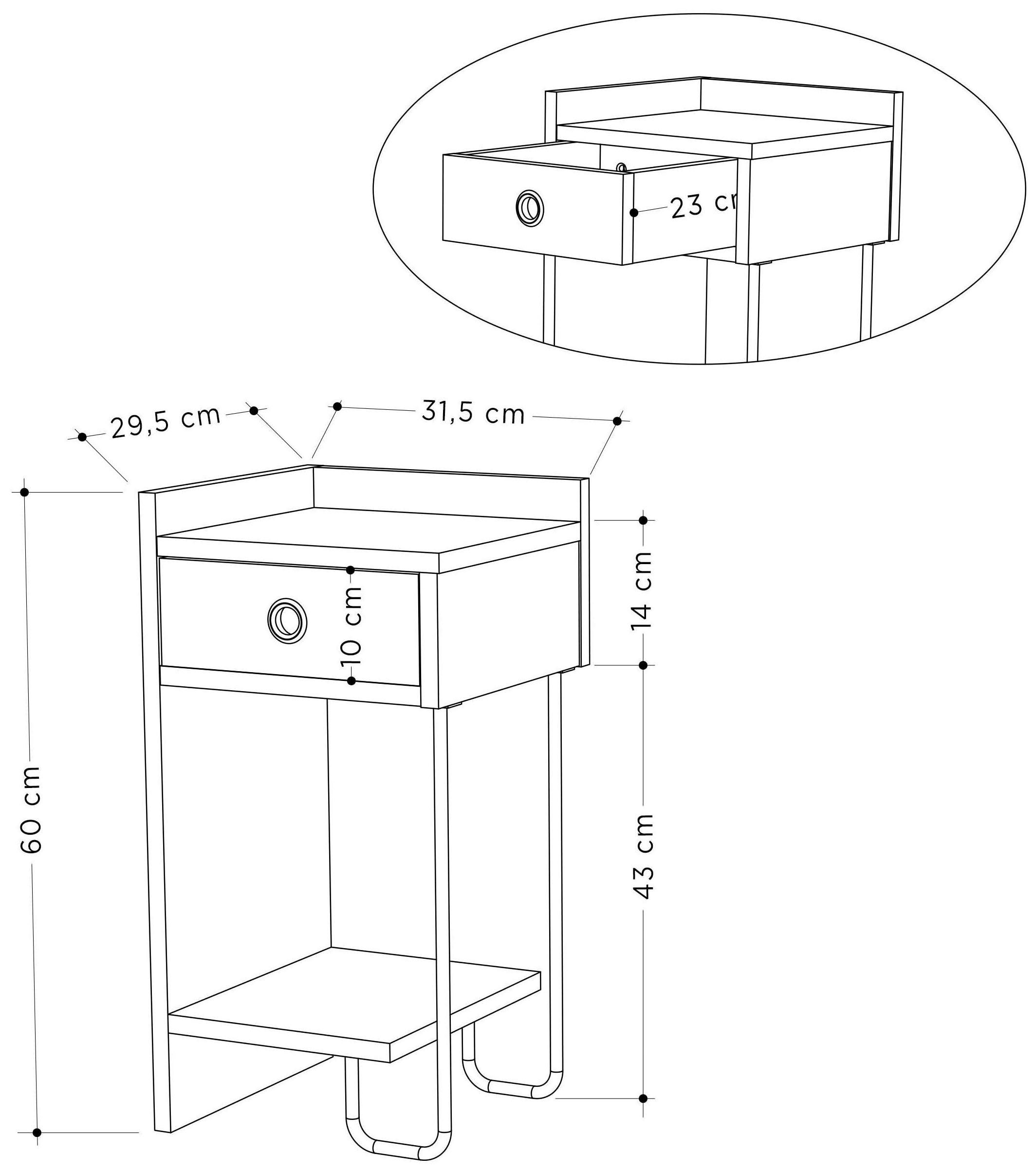 Decortie Nachttisch »SIRIUS NACHTTISCH LINKS MODUL«, (Packung, 1 St.), Leichte Montage, Lagerung, Platzsparend