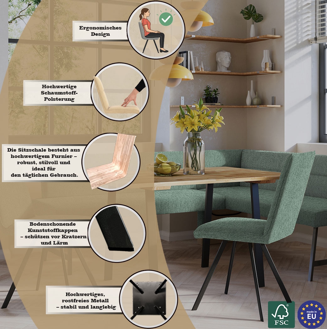 OTTO home Eckbankgruppe »Sava« Set, 4 Stk. tlg. Eckbank mit Wellenfederung im Sitz, Tisch Massiv Eiche