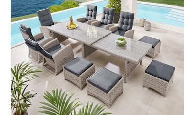 Garten-Essgruppe »Monaco«, (Set, 27 tlg., 6x Sessel, 4x Hocker, 1x AZ-Tisch...