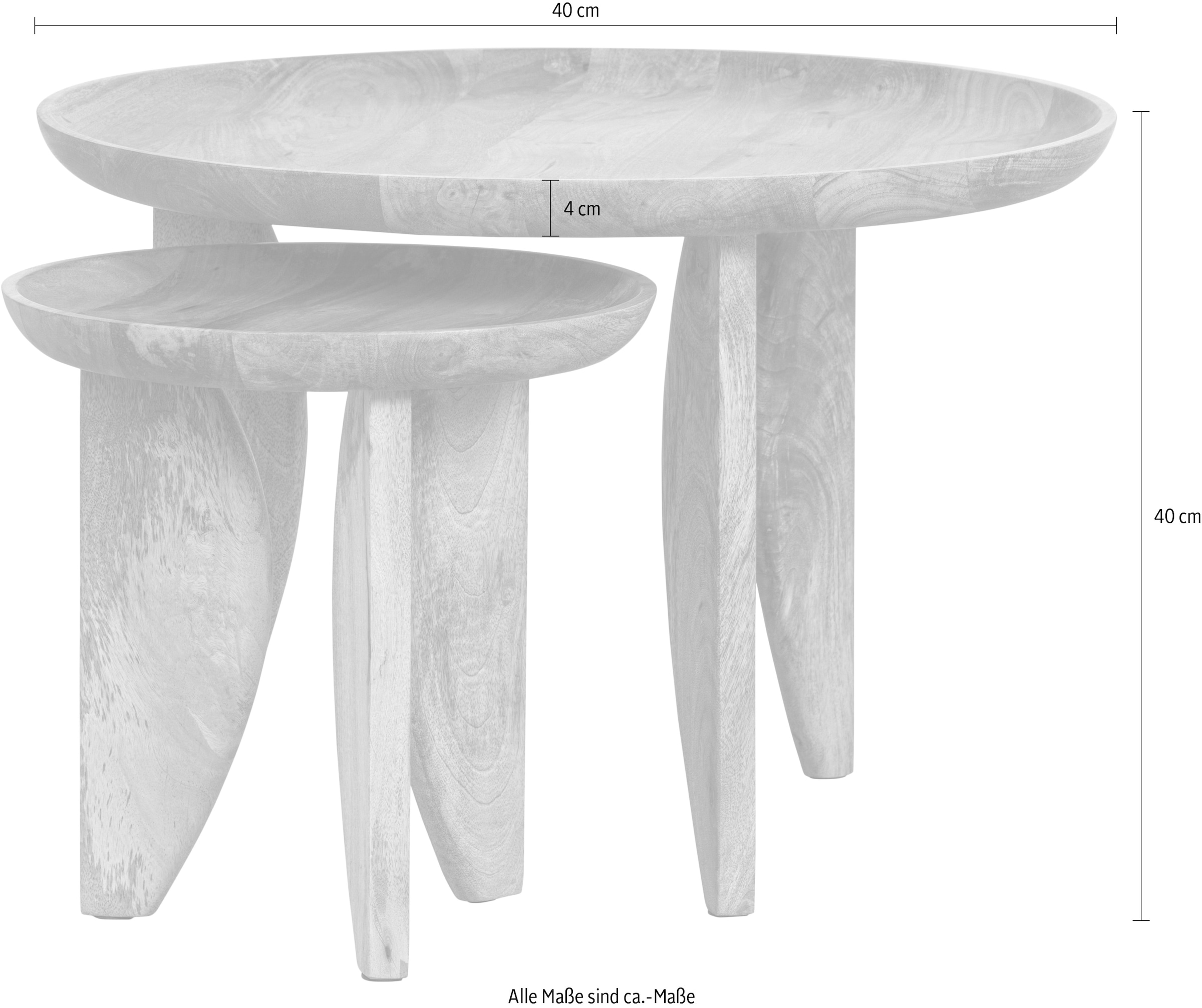 WOOOD Beistelltisch »High Heels Beistelltisch aus Mangoholz Ø40x40 / Ø70x47 cm« Set, 2 Stk. tlg. 2er-set, Abgerundete Kanten, Plattendicke 4–5 cm, je 2 cm einlaufend