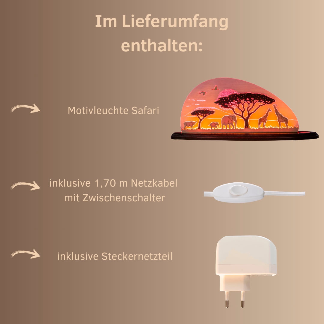Weigla LED Dekolicht »Safari, Holz & Acrylglas, ROT-NATUR-BRAUN«, Leuchtmittel LED-Modul | LED wechselbar, Erzgebirge garantiert, afrikanische Deko Innen, Dekolampe