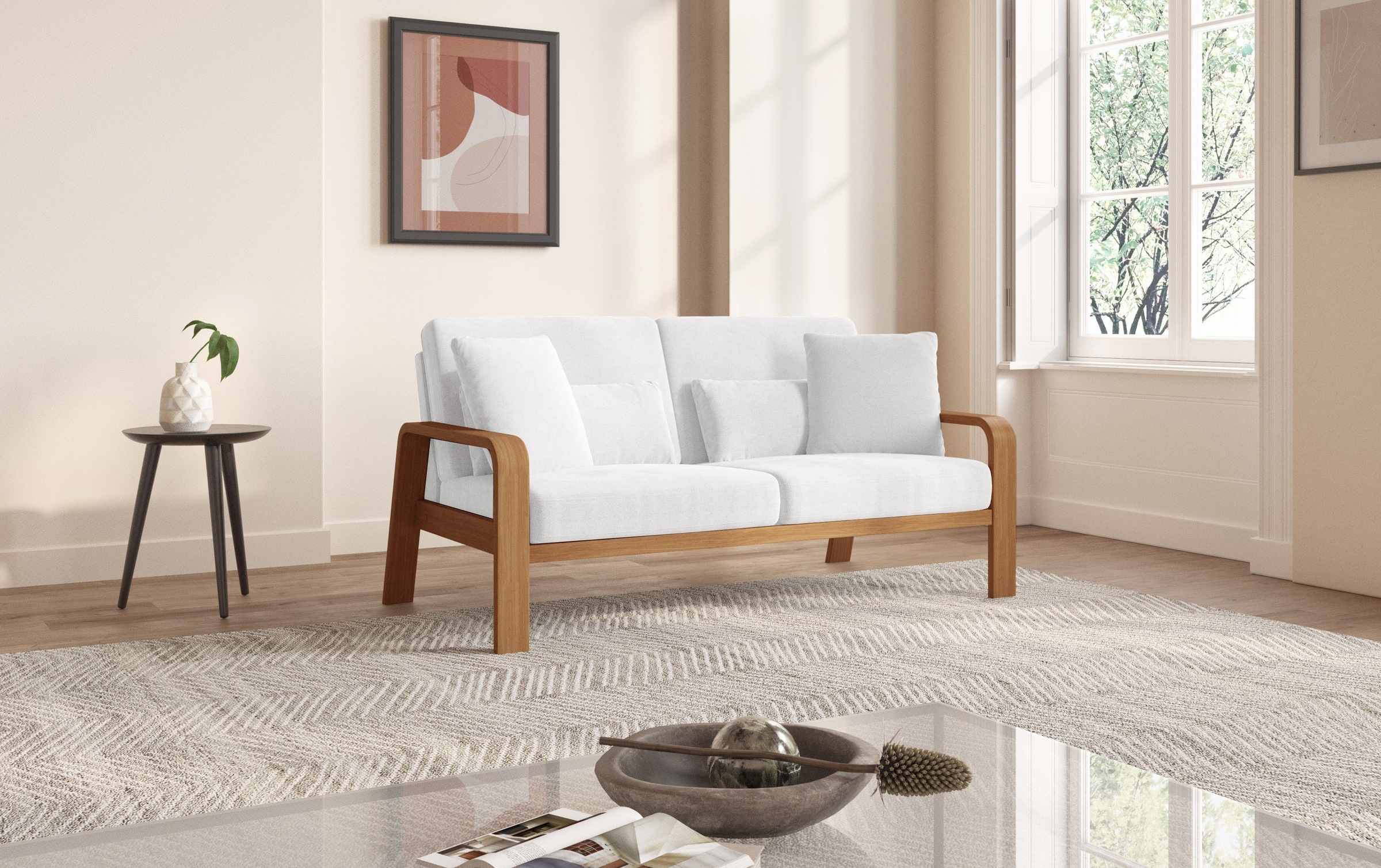 sit&more 2,5-Sitzer »Kolding«, Armlehnen aus eichefarbigem Buchenholz, verschiedene Bezüge und Farben