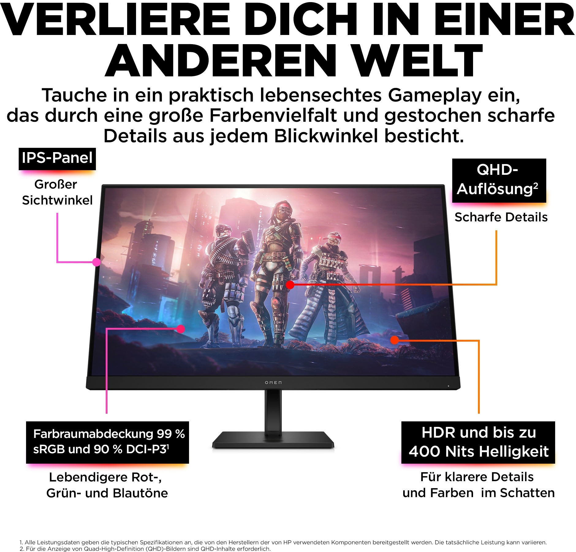 HP Gaming-Monitor »OMEN 32q (HSD-0157-A)«, 80 cm/32 Zoll, 2560 x 1440 px, QHD, 1 ms Reaktionszeit, 165 Hz