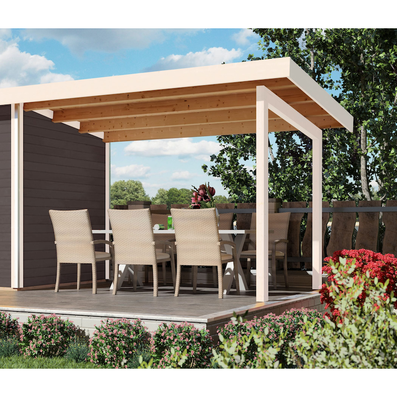 KARIBU Anbaudach für 38 mm Flachdach-Saunahäuser "Simon 2+3", 3, 30 m breit hellelfenbein