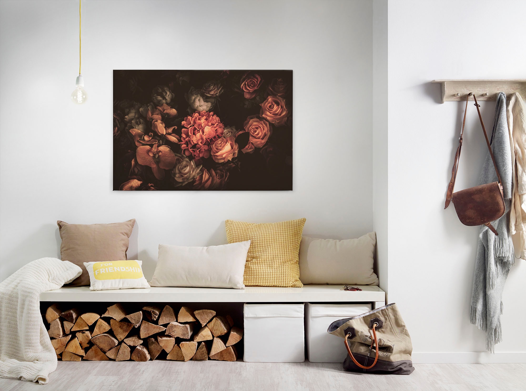 A.S. Création Leinwandbild »Romantic Flower«, Kunst-Blumen-Kinder, (1 St.), Romantische Blumen, Rosen Keilrahmen Leinwand-Bild Wohnzimmer modern