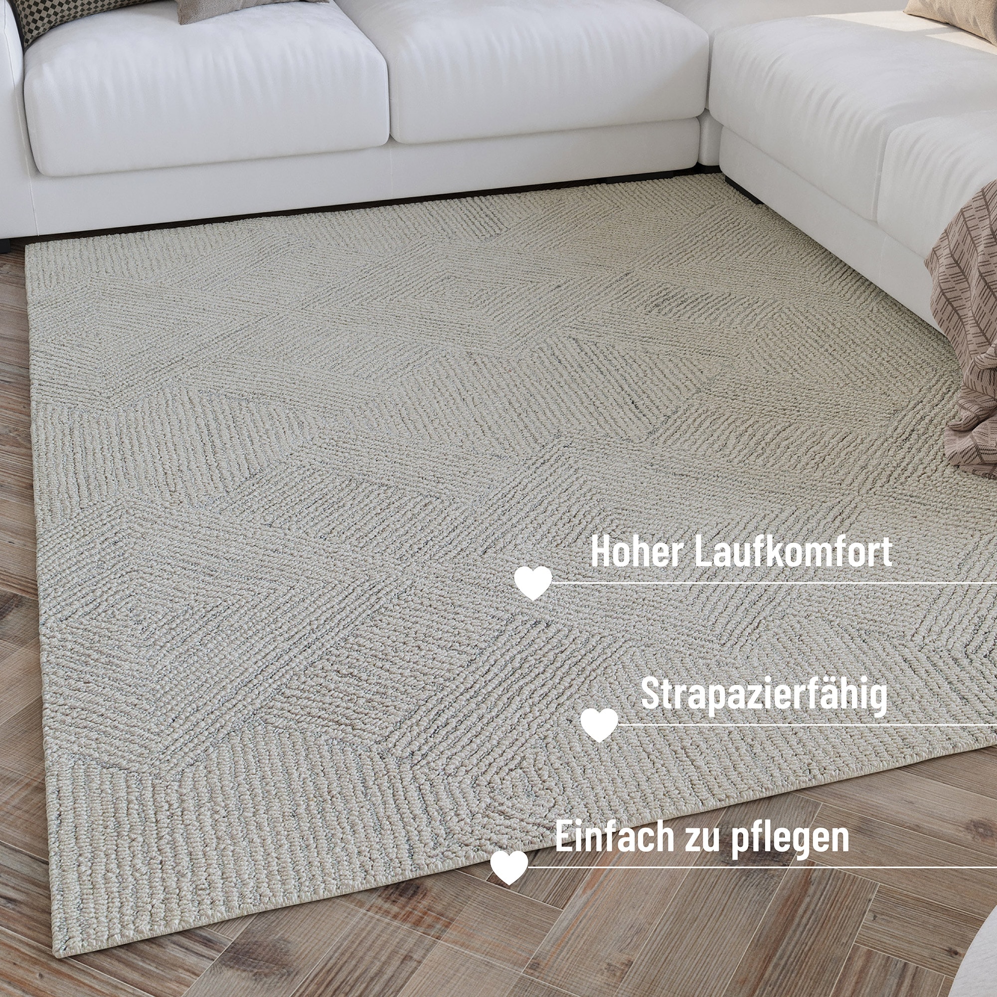 Wecon home Teppich »Hamptons THIRTYTHREE«, rechteckig, 15 mm Höhe, Läufer, Fasermix, Kurzflor, Wohnzimmer, elegant, robust, geometrisch