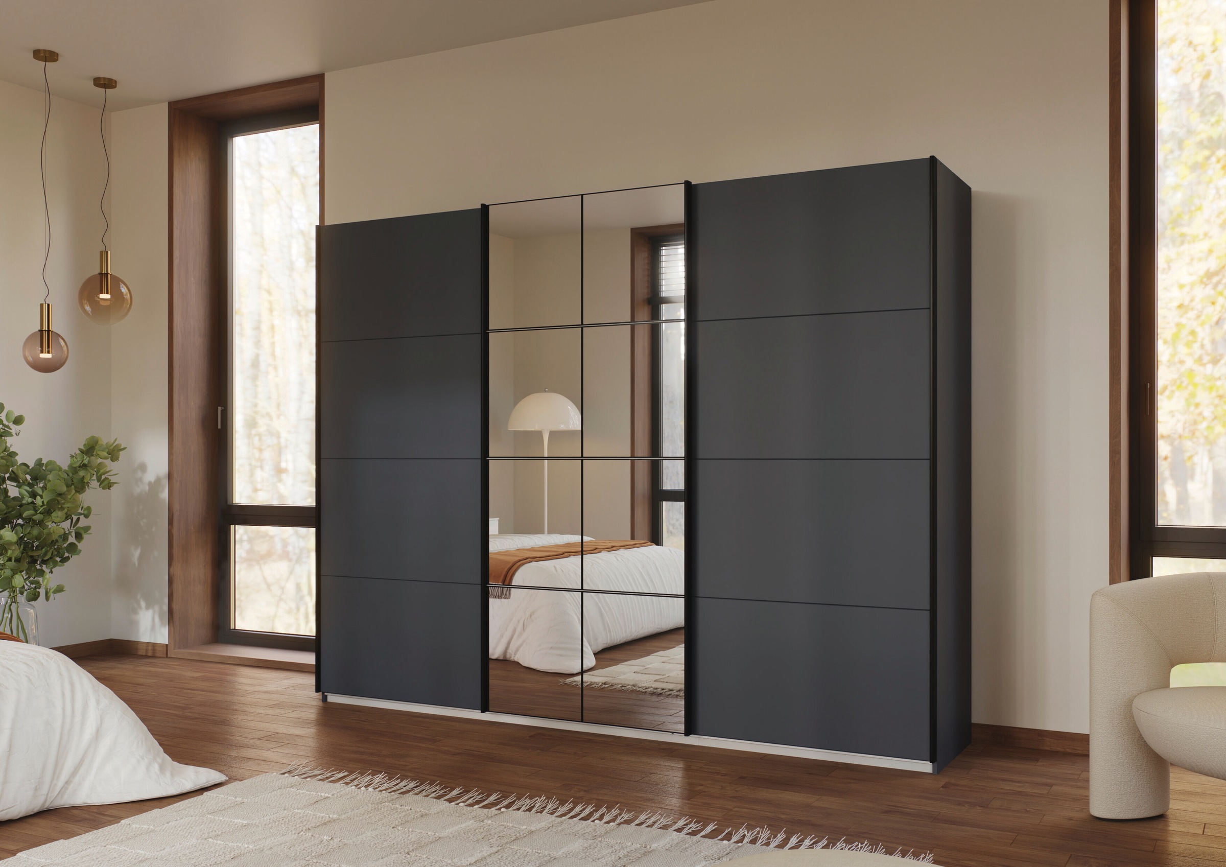 OTTO home Kleiderschrank »Schwebetürenschrank Schrank Garderobe Wäscheschrank BAVENO« in 3 Ausstattungen BASIC/CLASSIC/PREMIUM (mit Soft-Close-Funktion),  in moderner Loft-Optik mit Griffleisten aus Metall MADE IN GERMANY