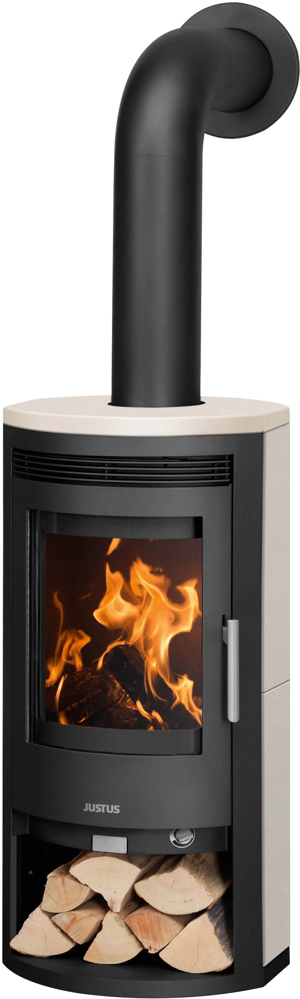 JUSTUS Kaminofen »»Baltrum D 2.0« Dauerbrand Kalkstein Cream Korpus Stahl Schwarz« schwarz