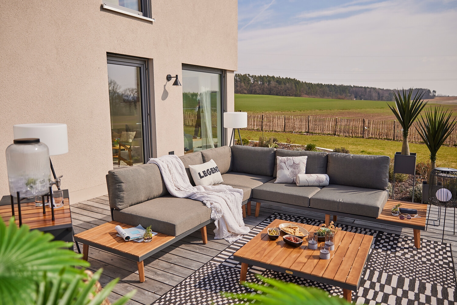 MERXX Gartenlounge-Set »Athen« 1x Eckbank, 1x Tisch 95x95 cm, inkl. Sitz- und  Rückenkissen, 15 Stk. tlg. Aluminiumgestell mit Akazienholz, FSC 100%, Unser Dauertiefpreis