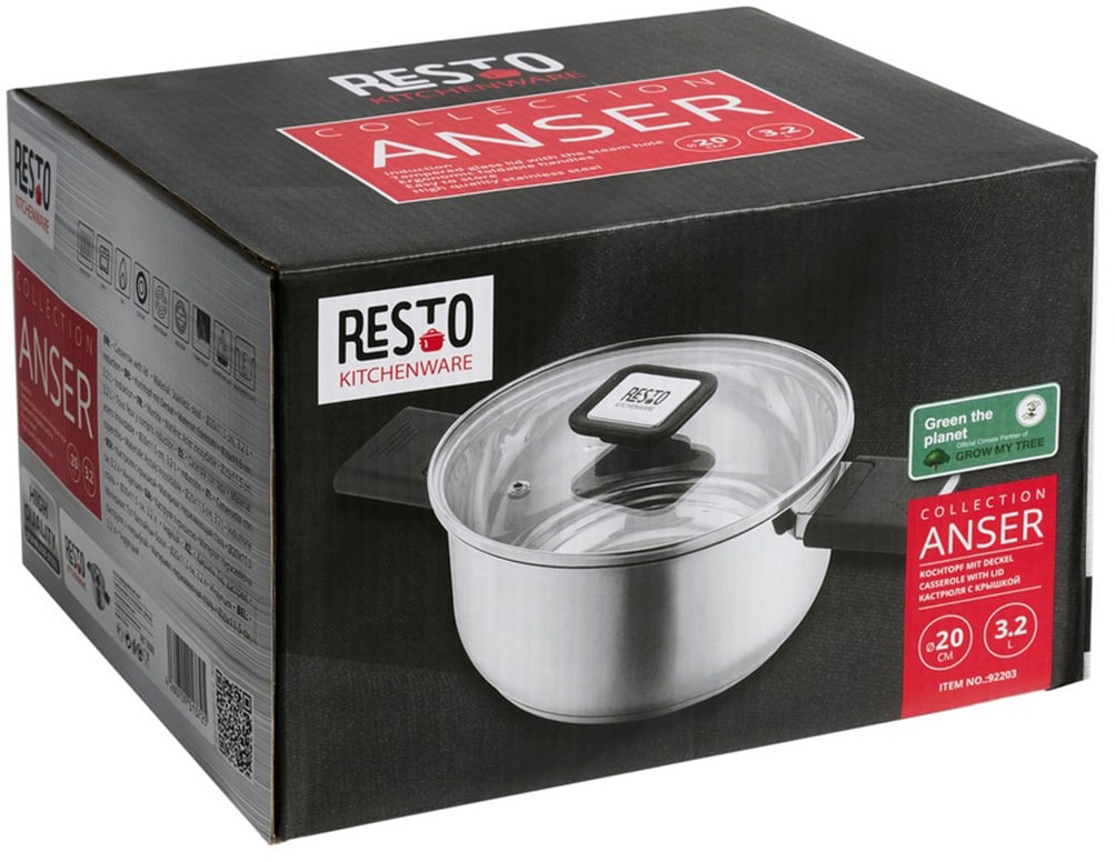 RESTO Kitchenware Kochtopf »Anser, energiesparend und spülmaschinenfest, im Geschenkkarton«, Edelstahl 18/10, (2 tlg.), Geeignet für alle Herdarten, auch Induktion, mit klappbaren Griffen