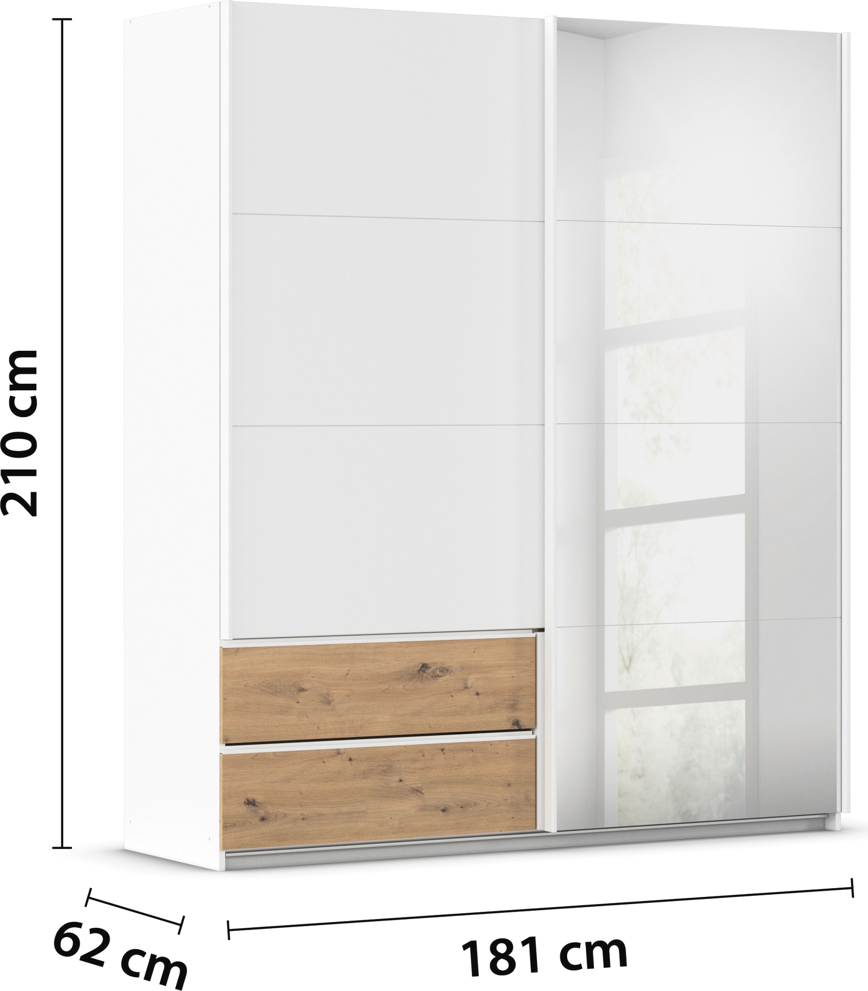 rauch Schwebetürenschrank »Kleiderschrank Schrank Garderobe Wäscheschrank ELARA mit Spiegel«, praktische Schubladen optional farblich abgesetzt MADE IN GERMANY