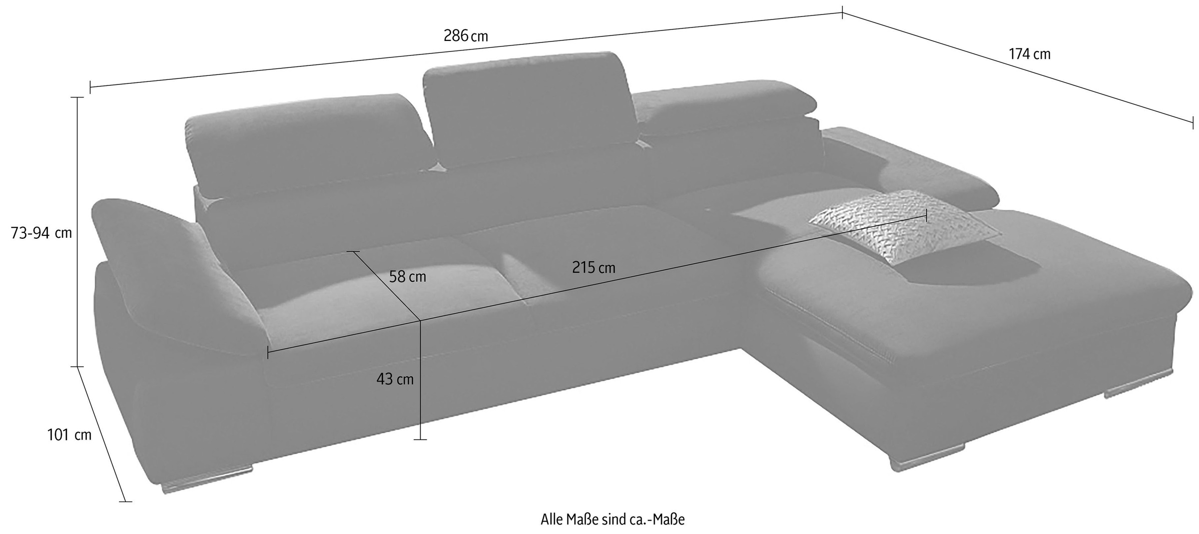 sit&more Ecksofa »Valantine L-Form«, inkl. Kopf- und Armteilverstellung, wahlweise mit Bettfunktion