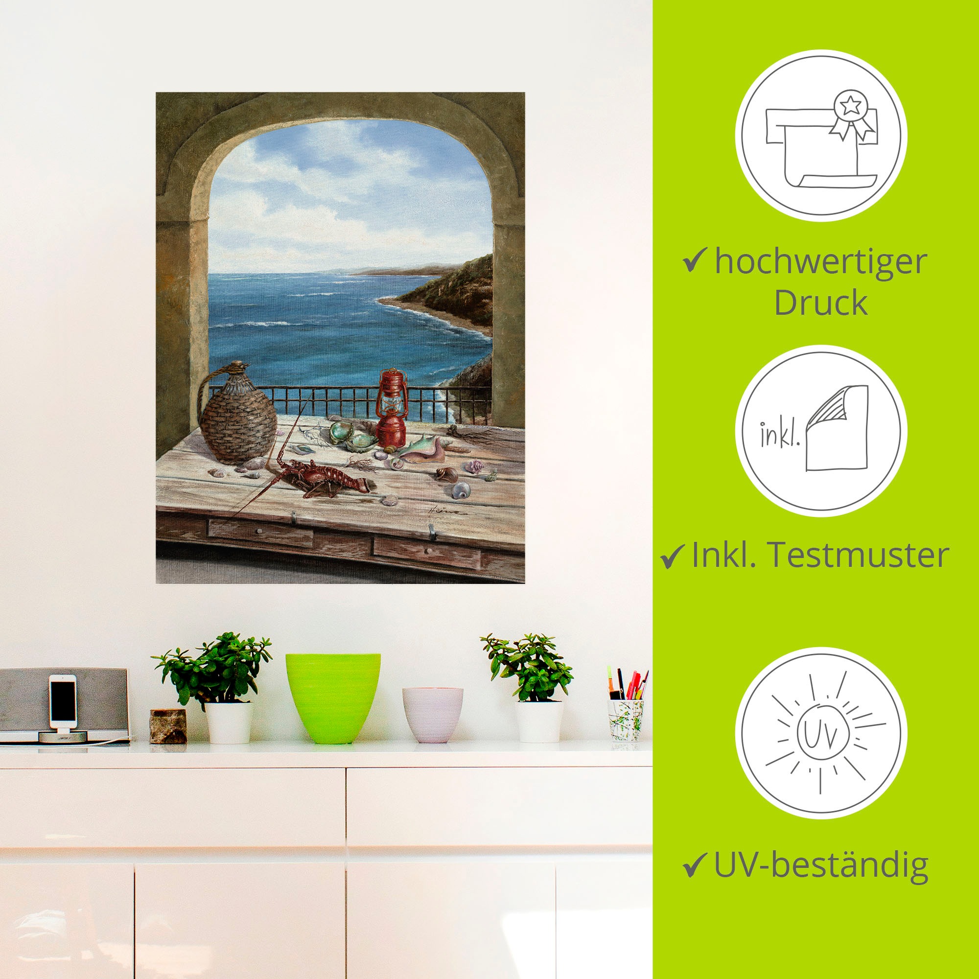 Artland Wandbild »Stillleben am Meer«, Fensterblick, (1 St.), als Alubild, Outdoorbild, Leinwandbild, Poster, Wandaufkleber