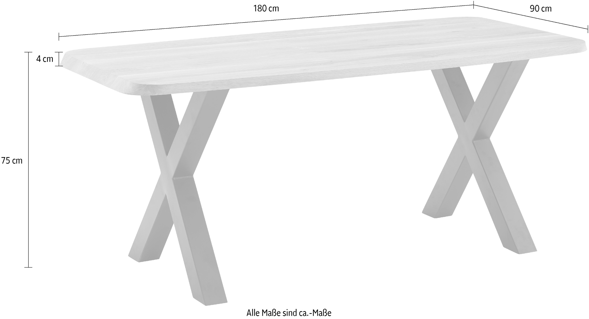 massivline&more Esstisch »Porto, Vierfußtisch, Küchentisch, Tisch, Esstisch, Holztisch«, (2 St.), Platte massiv, Gestell Metall pulverbeschichtet schwarz