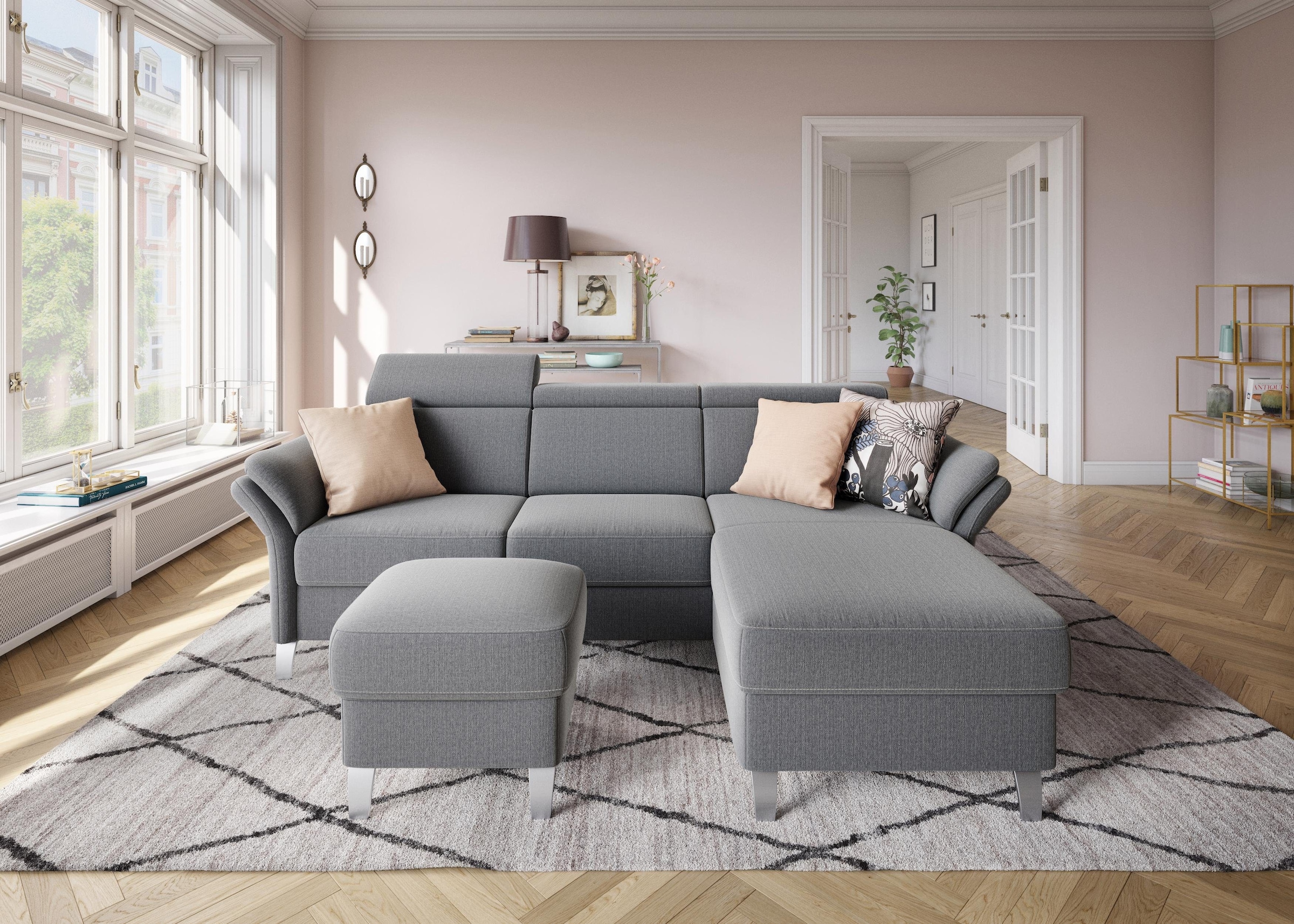 sit&more Ecksofa »Vincenzo L-Form«, inklusive Kopfteilverstellung, wahlweise mit Bettfunktion, Bettkasten