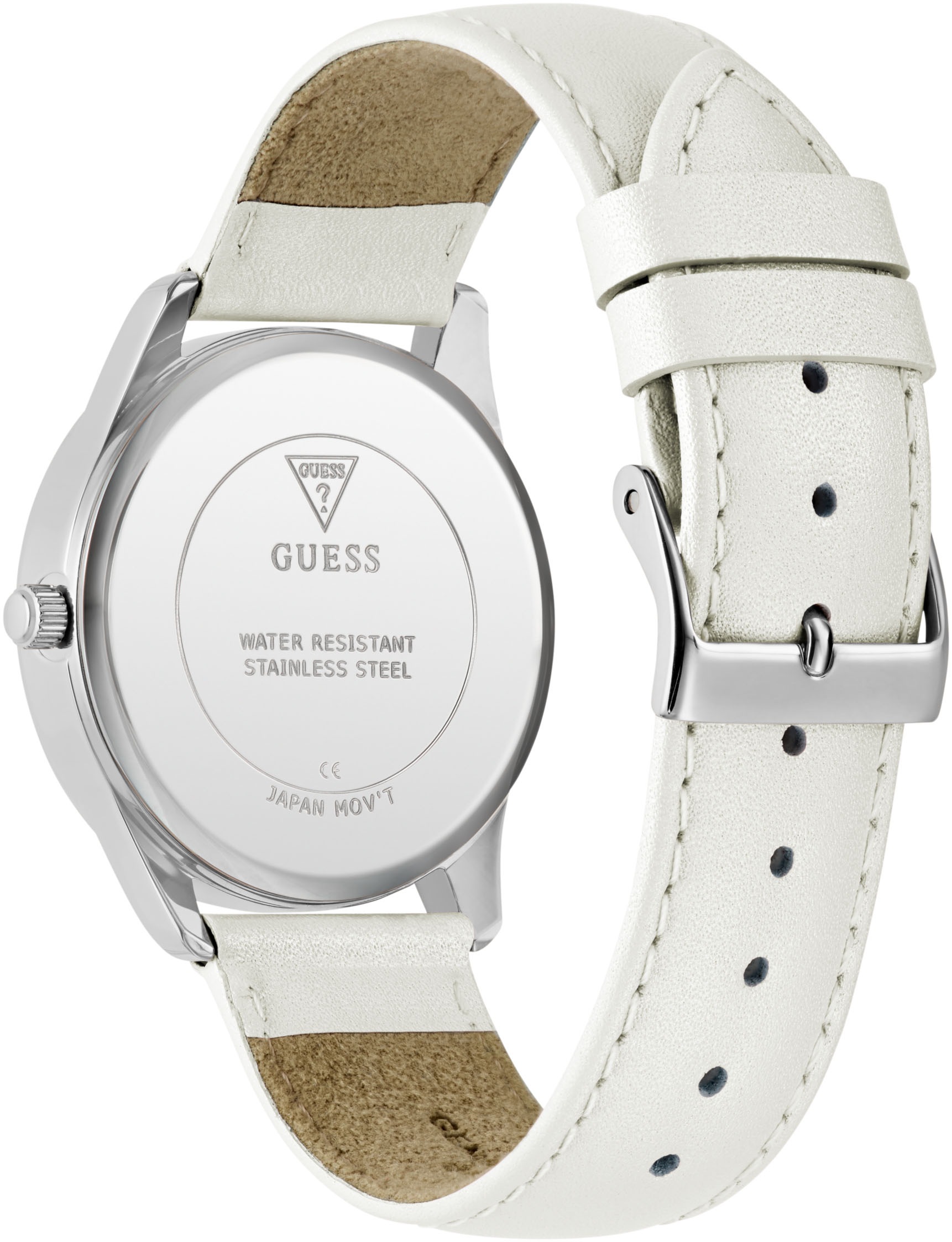 Guess Quarzuhr »LUSTER«, Armbanduhr, Damenuhr, Lederarmband, Mineralglas, analog