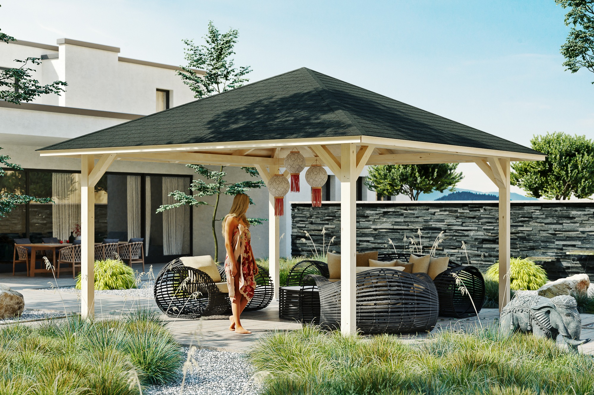 Skanholz Holzpavillon »Cannes 3«, Leimholz, 424 x 424 cm