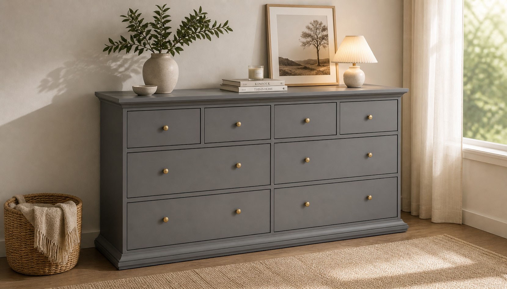 Home affaire Kommode »Paris, Aufbewahrung, Schubladenschrank, Stauraum, mit 8 Schubladen« Landhausstil, Elegant, geräumig, Breite 184 cm, Höhe 87 cm