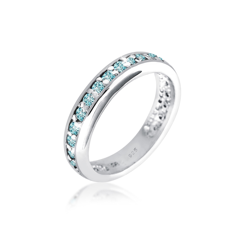 ELLI Fingerring »Memoire 925 Silber, mit Kristallen von Swarovski « Hellblau 56 mm Glamouröser Ring für Frauen