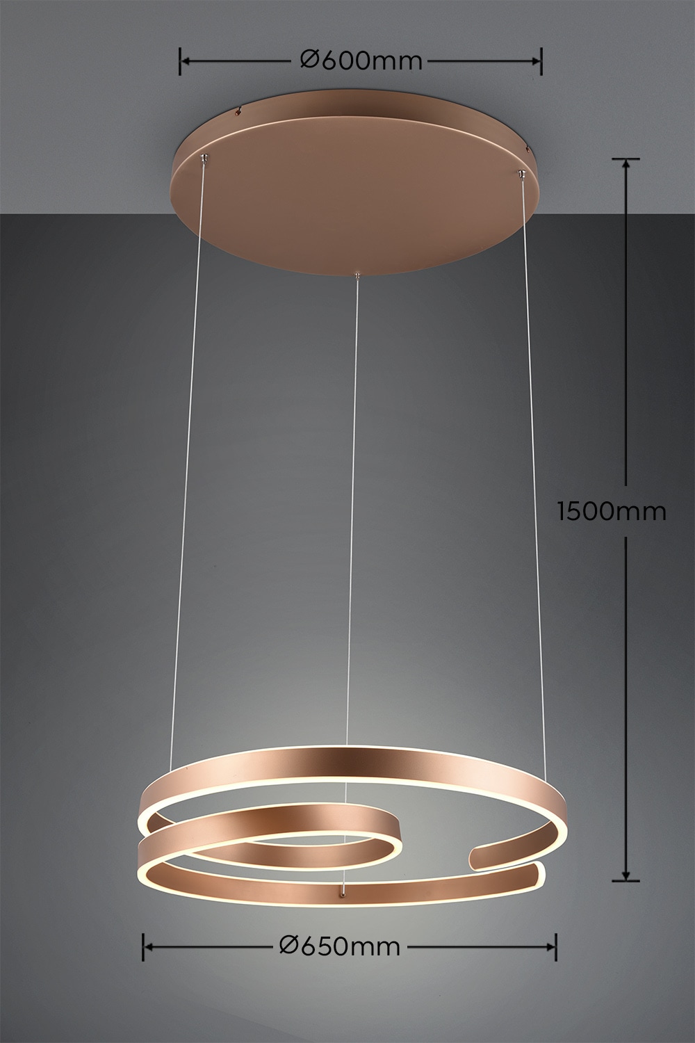 TRIO Leuchten LED Pendelleuchte »MARNIE, spiralförmige LED Hängelampe indirektes Licht warmweiß 3000K«, 1 flammig, Leuchtmittel LED-Board | LED fest integriert, 8000 Lumen höhenverstellbar 3 Stufen dimmbar Hängeleuchte Esszimmer