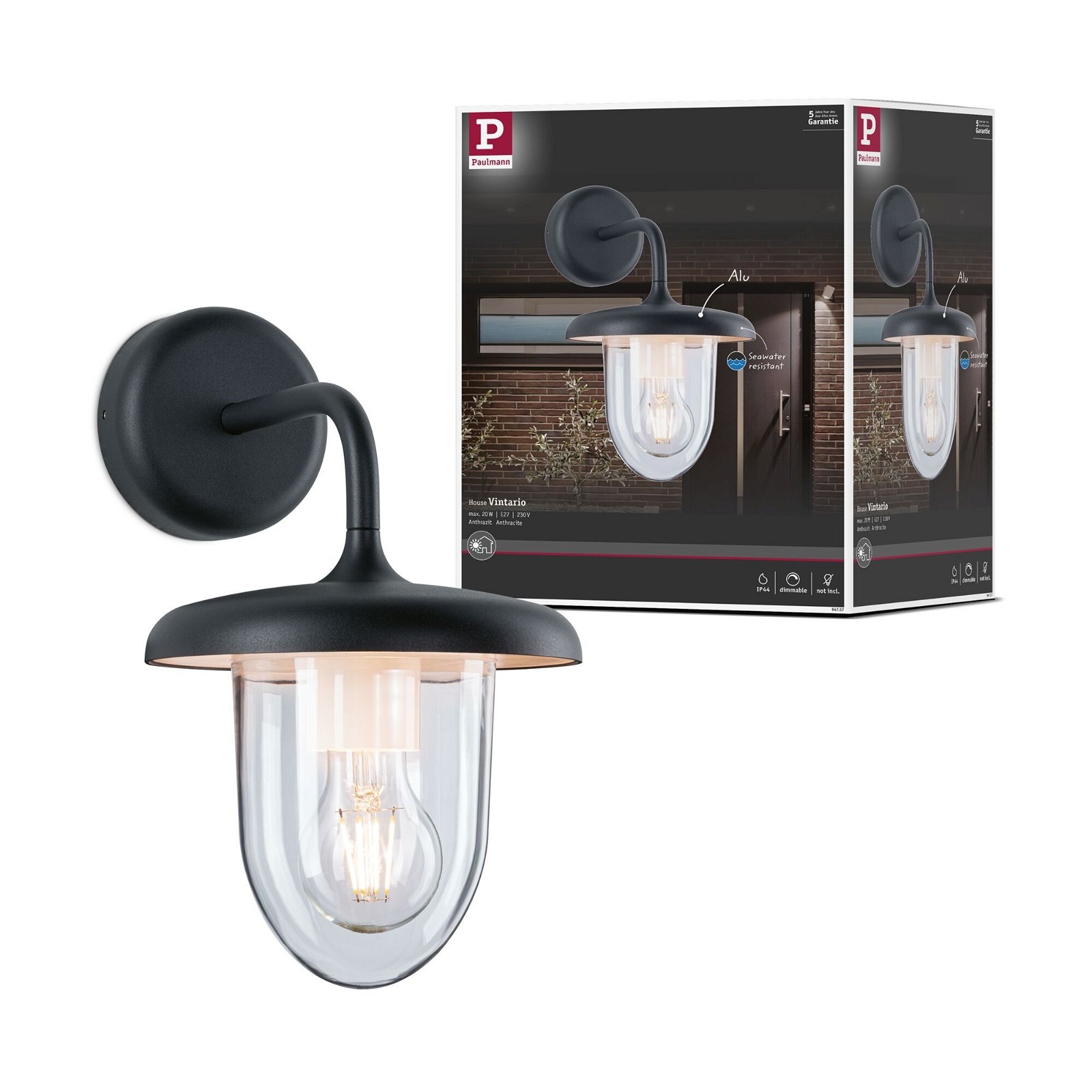 Paulmann LED Außen-Wandleuchte »Vintario IP44 rund 180x250mm max. 20W 230V Anthrazit Aluminium«, 1 flammig, Leuchtmittel E27 | ohne Leuchtmittel, seewasserresistent
