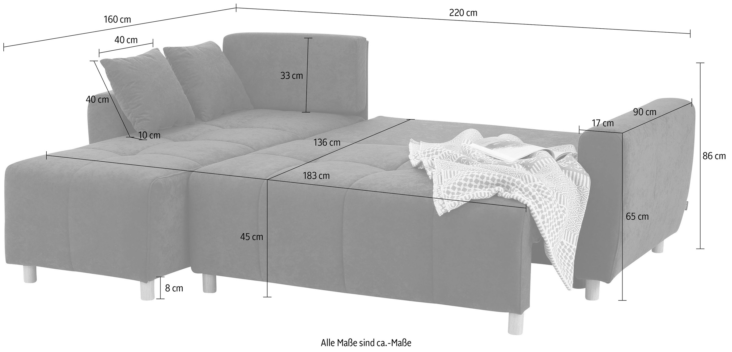 Home affaire Ecksofa »Scania L-Form«, wahlweise mit Bettfunktion und Bettkasten