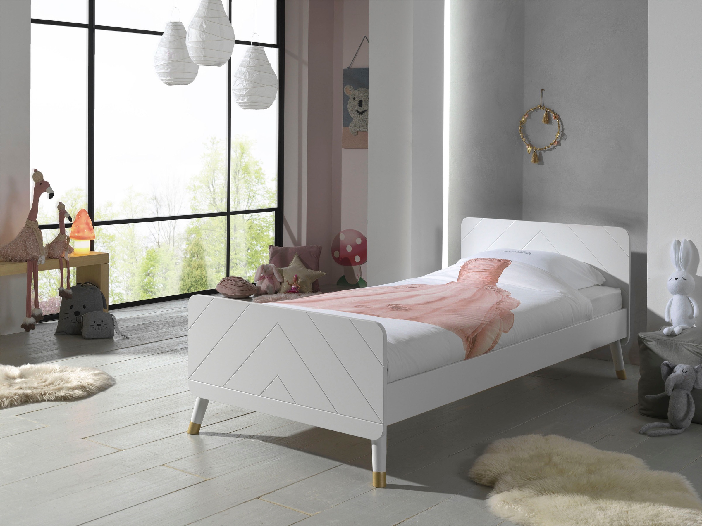 Vipack Jugendbett »Billy, Einzelbett 90/200, Inkl. Rolllattenrost, Modernes Design« B/H/T Ca. 203, 6x73, 5x95cm, Profil-Optik In Kopf- Und Fußteil,