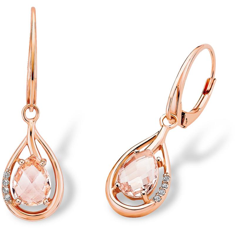 AMOR Paar Ohrhänger »Tropfen« mit Zirkonia (synth.) roségoldfarben-apricot + kristallweiß-apricot Trendstarker Damenschmuck