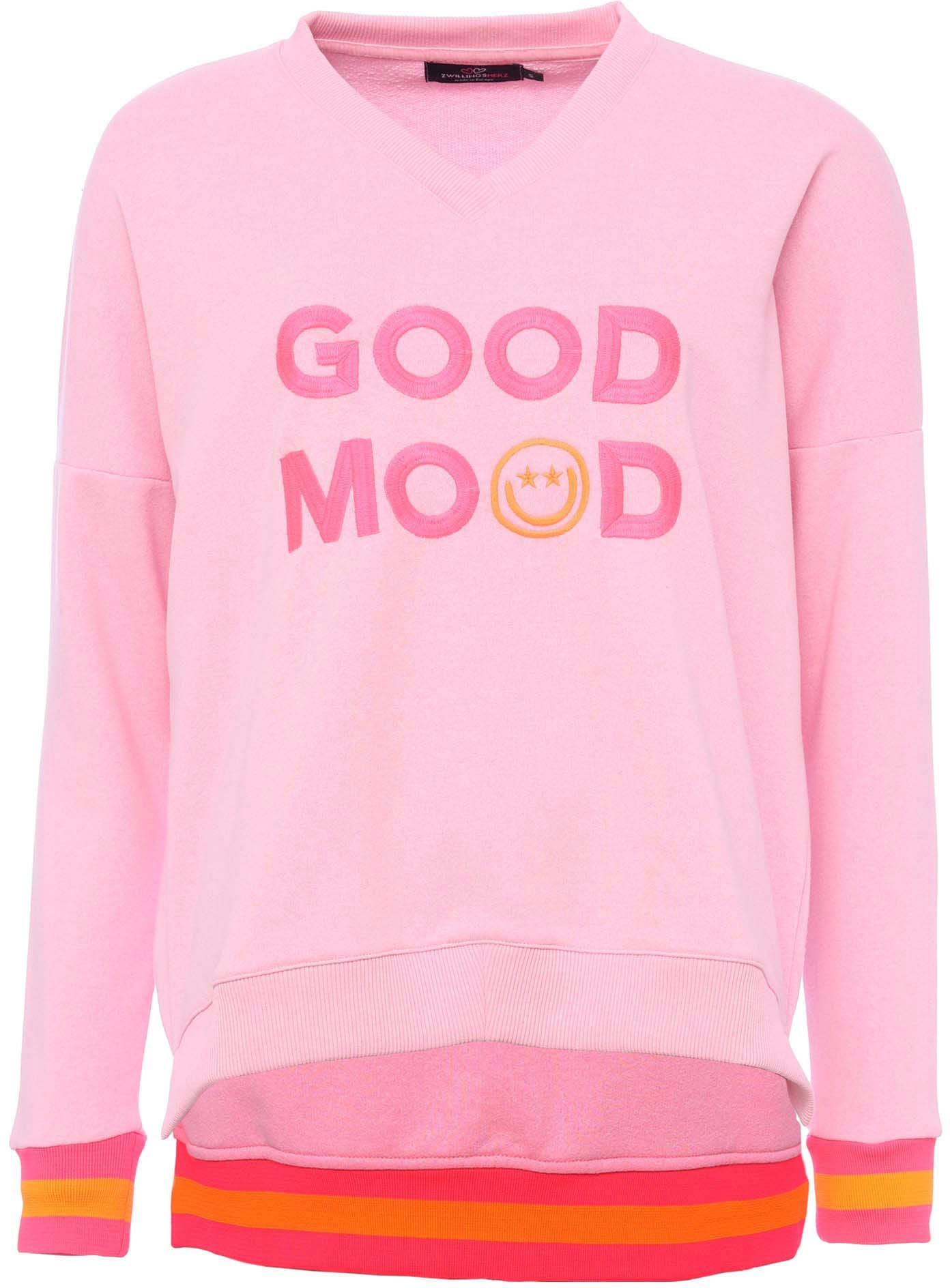Zwillingsherz Sweatshirt »Dana«, Neon-Bündchen, V-Ausschnitt, Langarm, Front-Stickerei
