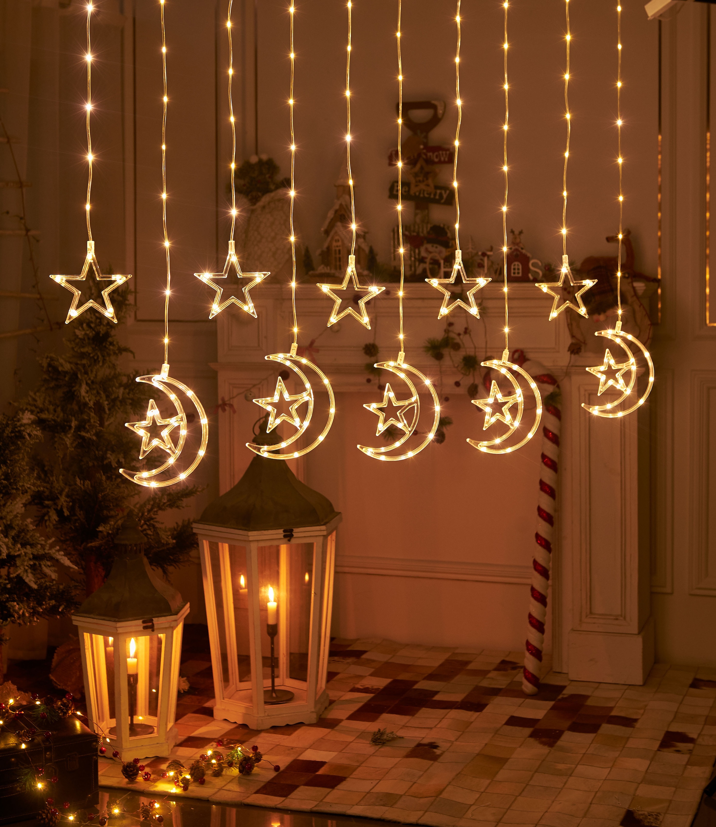 Home affaire LED-Lichtervorhang »Lamothe, Weihnachtsdeko aussen«,  Lichterkette mit 3 Sternen und 258 warmweißen LEDs auf Rechnung kaufen