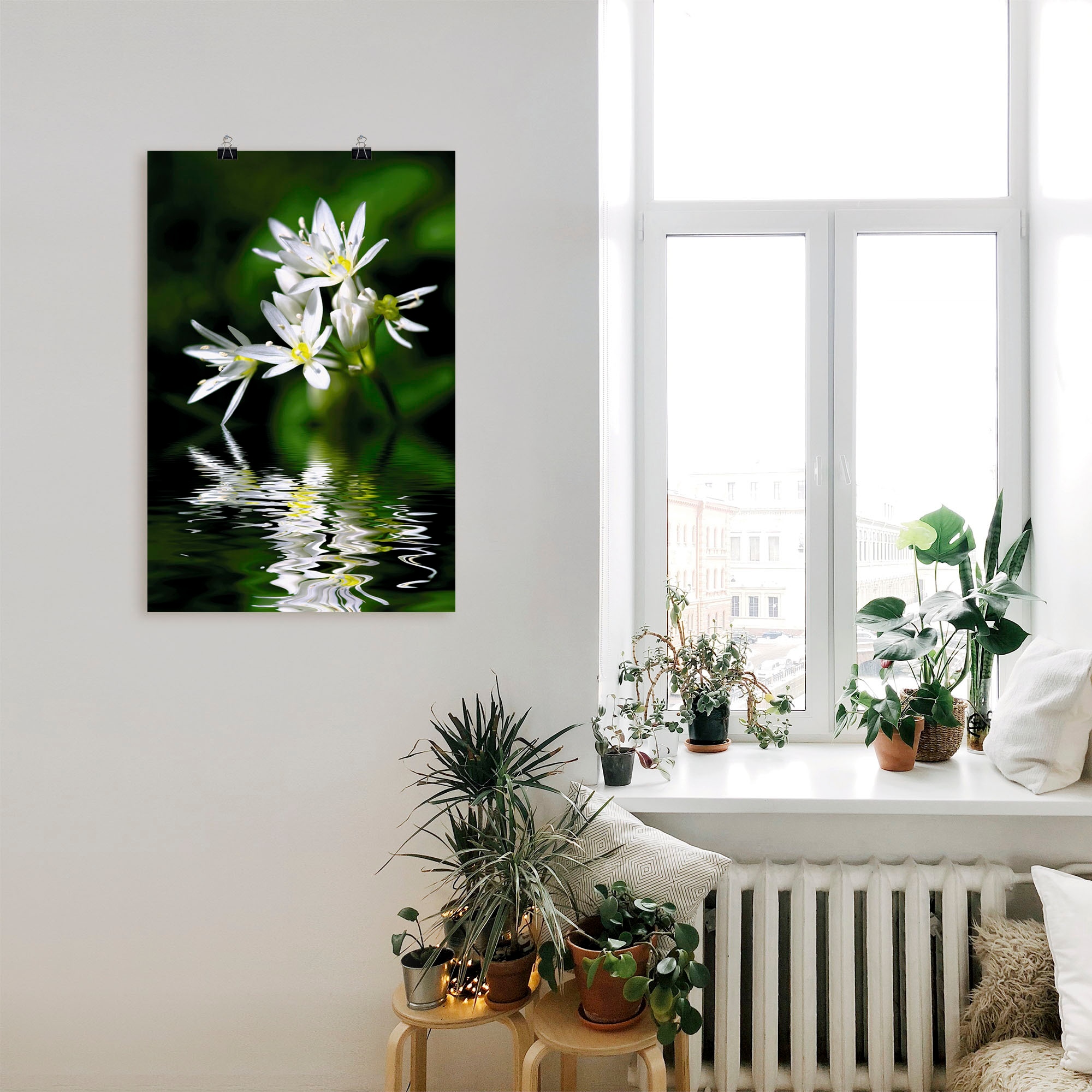 Artland Wandbild »Bärlauchblüten mit Wasserspiegelung«, Lebensmittel, (1 St.), als Leinwandbild, Poster in verschied. Größen